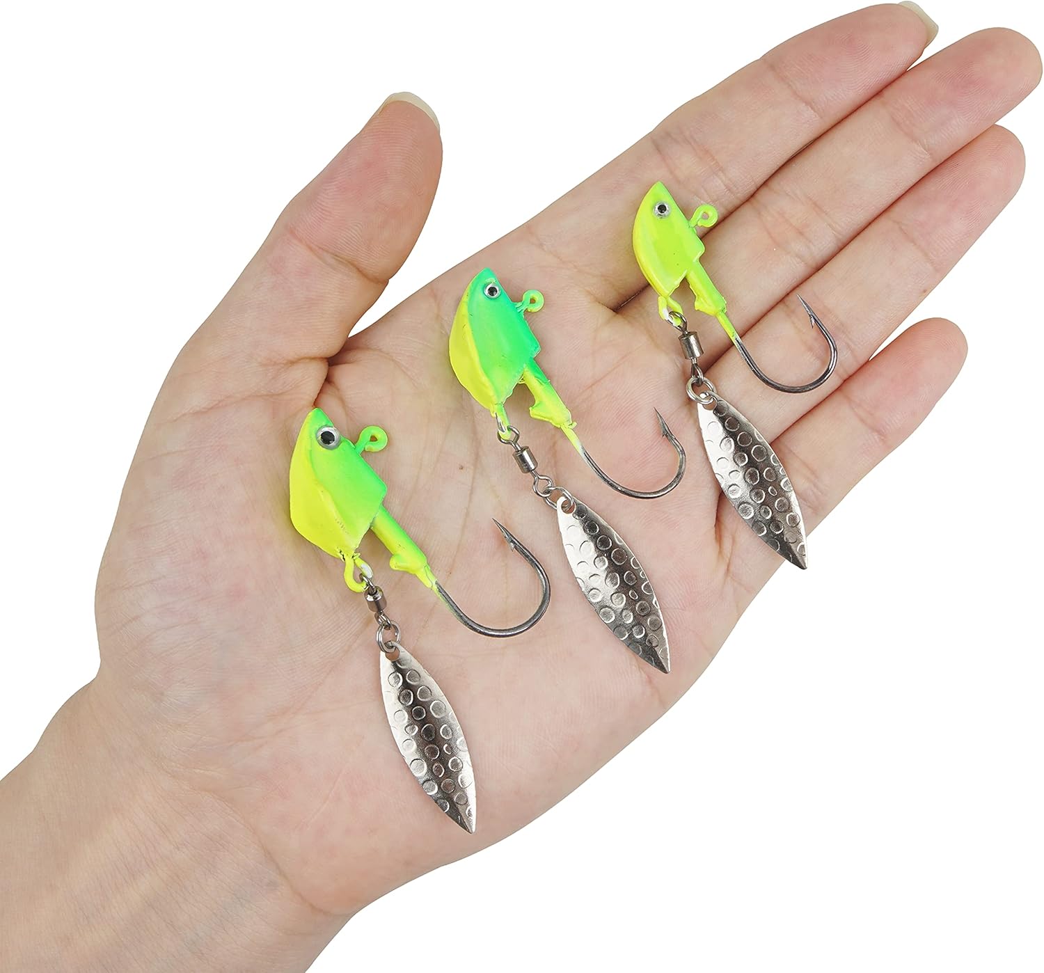 16 piezas de cabezas de calar de pesca con hoja de sauce Swimbait, gancho debajo de las plantillas giratorias para pesca de lubina, 14 onzas, 38