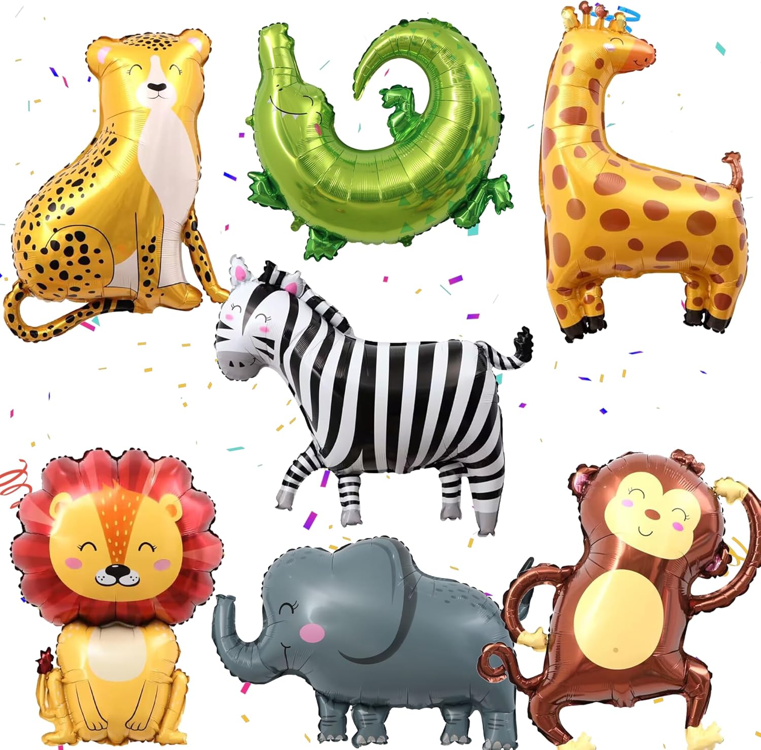 7 globos de aluminio de animales de la selva, safari en la selva, fiesta de cumpleaños, suministros de decoración de baby shower, elefante, mono,