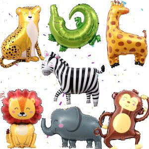 7 globos de aluminio de animales de la selva, safari en la selva, fiesta de cumpleaños, suministros de decoración de baby shower, elefante, mono, 7 globos de aluminio de animales de la selva, safari en la selva, fiesta de cumpleaños, suministros de decoración de baby shower, elefante, mono,