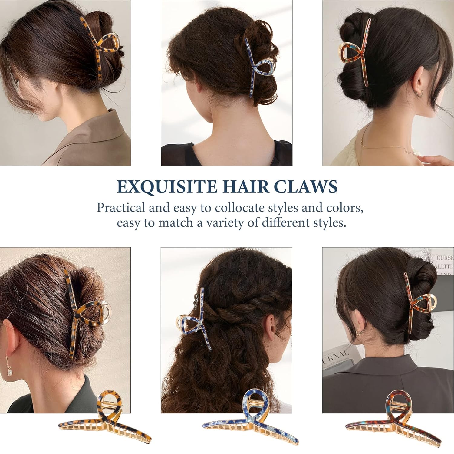 Mistofu Accesorios para el cabello, pinzas de metal grandes para mujer, cabello grueso, clip de garra antideslizante para cabello fino, 3 piezas.