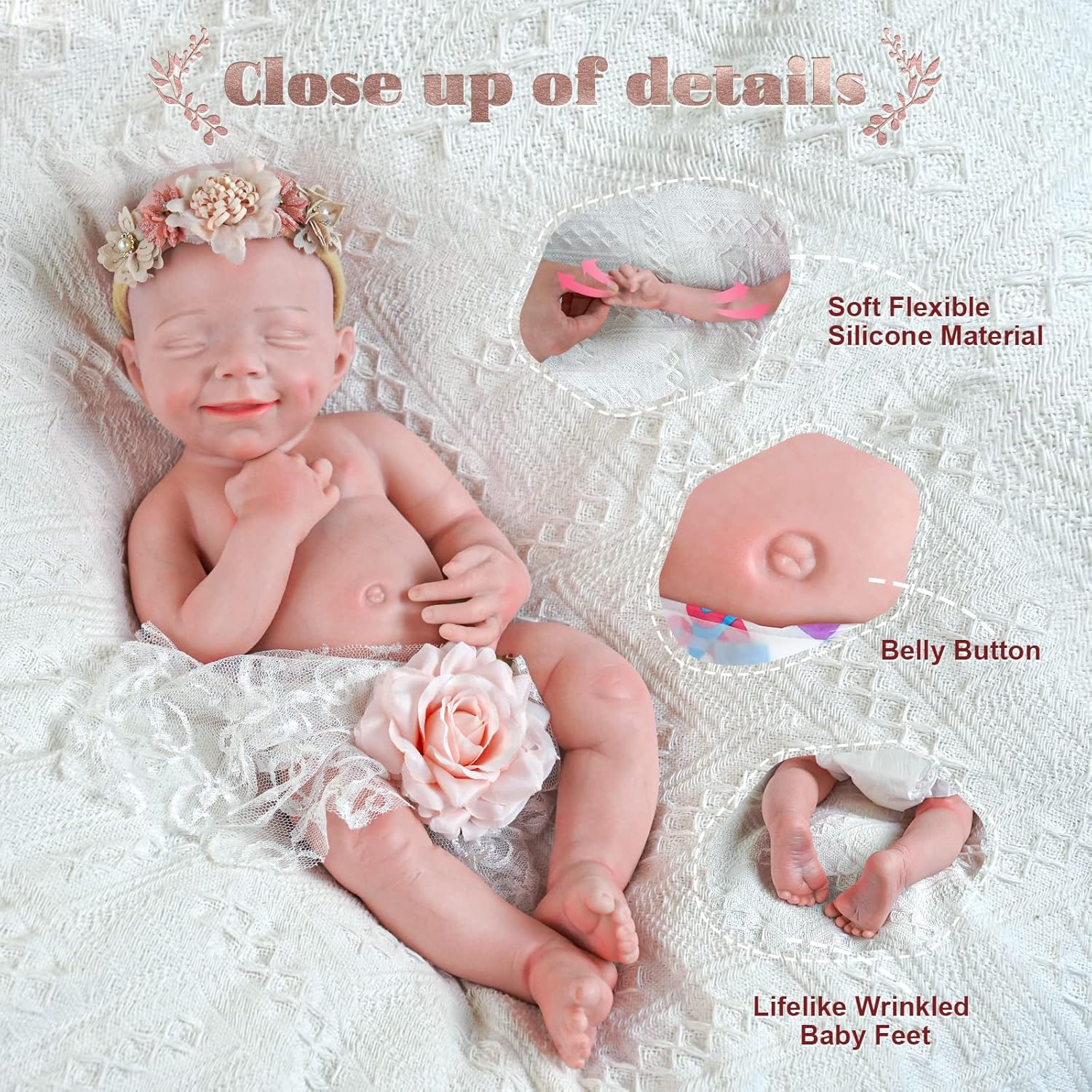 JIZHI Reborn Baby Dolls Platinum Silicone Full Body  Niña de 16 pulgadas  Cuerpo suave realista  Muñecas de bebé recién nacidas que se ven reales