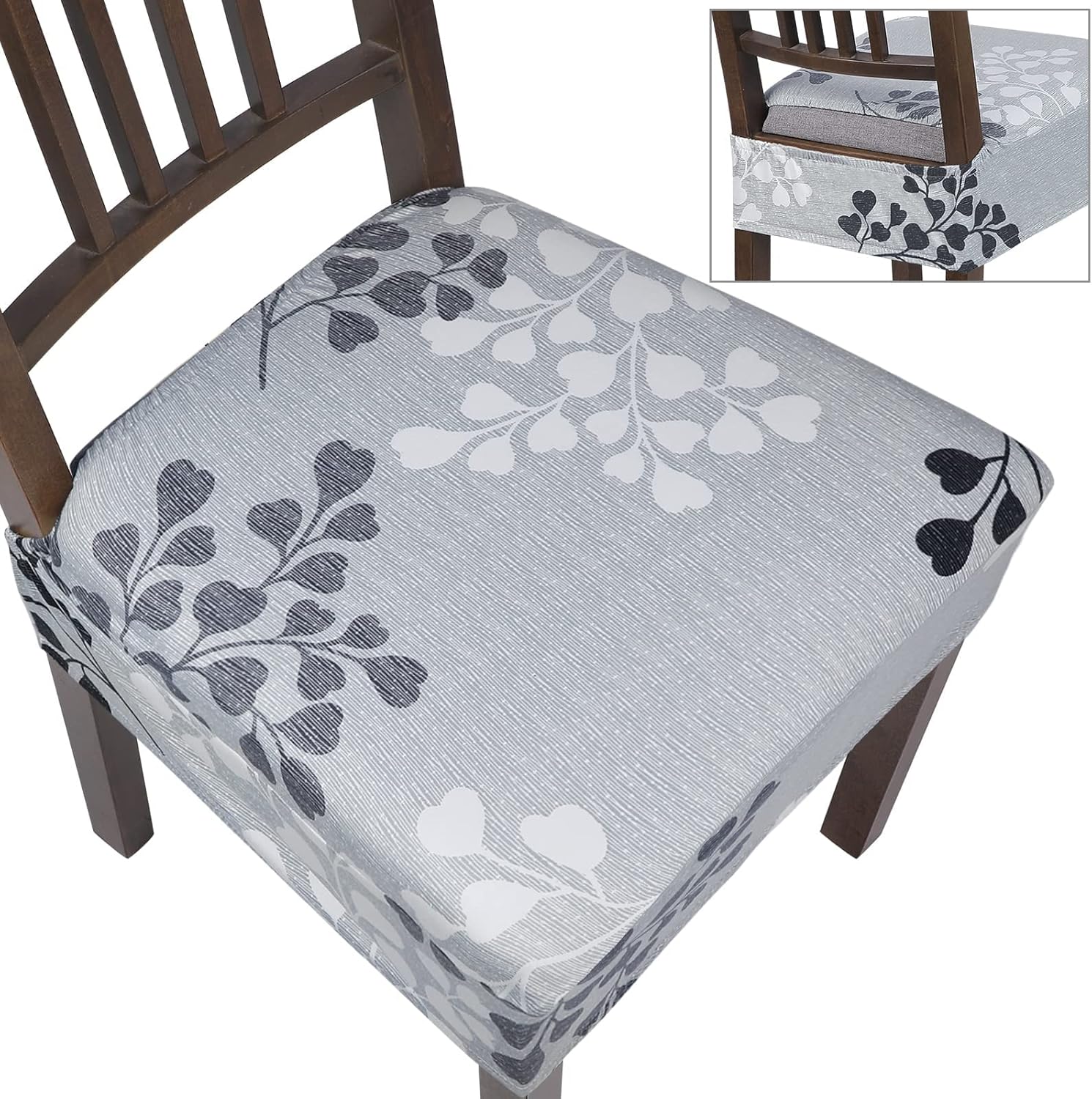 SearchI Juego de 6 fundas elásticas para asiento de silla de comedor, suaves, extraíbles y lavables, de poliéster, elastano, geométricas y flores