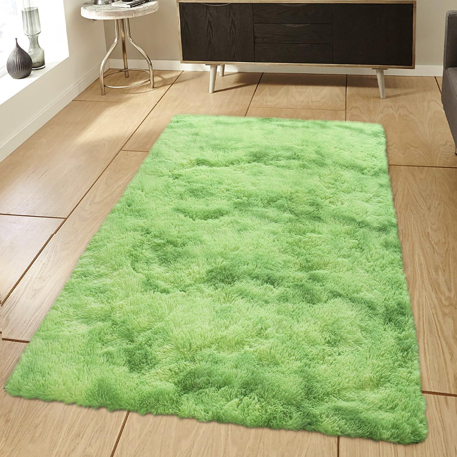 YUFANUHO Alfombras de pasillo teñidas verdes de 2 x 6 pies para dormitorio, ultra suaves, antideslizantes, esponjosas, de 2 x 6 pies, color verde