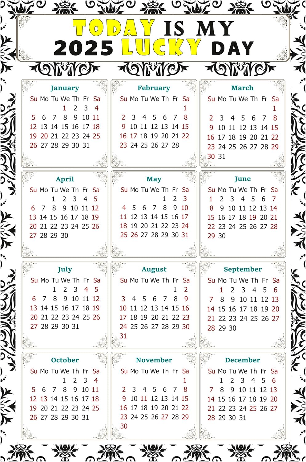 Calendario magnético 2024  Imanes del calendario  Today is my Lucky Day  Resistente a la decoloración, desgarros y agua  Temático 039 (5.25 x 8
