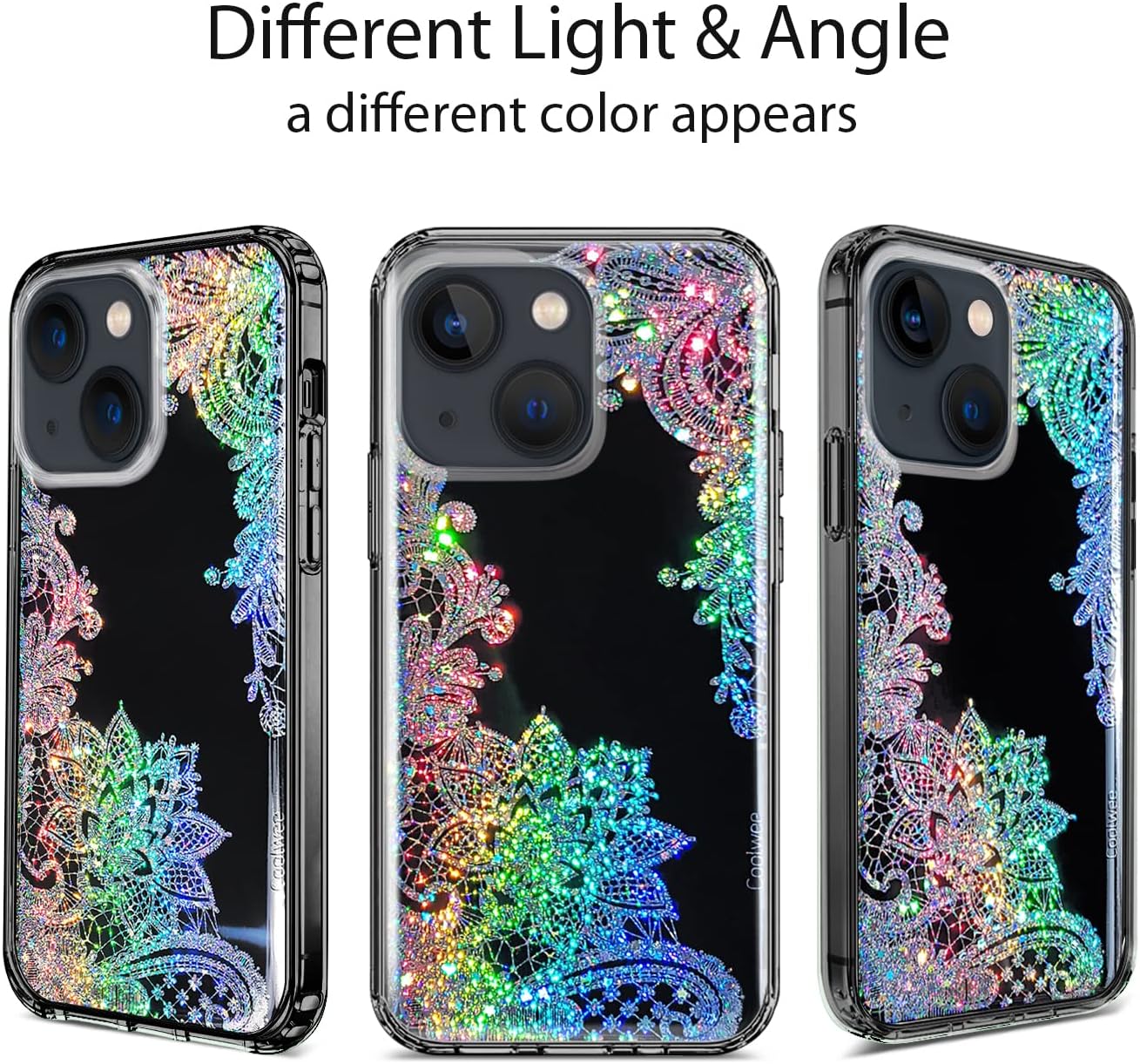 Coolwee Funda transparente antiamarillamiento con purpurina para iPhone 15, 6.1 pulgadas, 6.6 pies, protección de grado militar, protector de