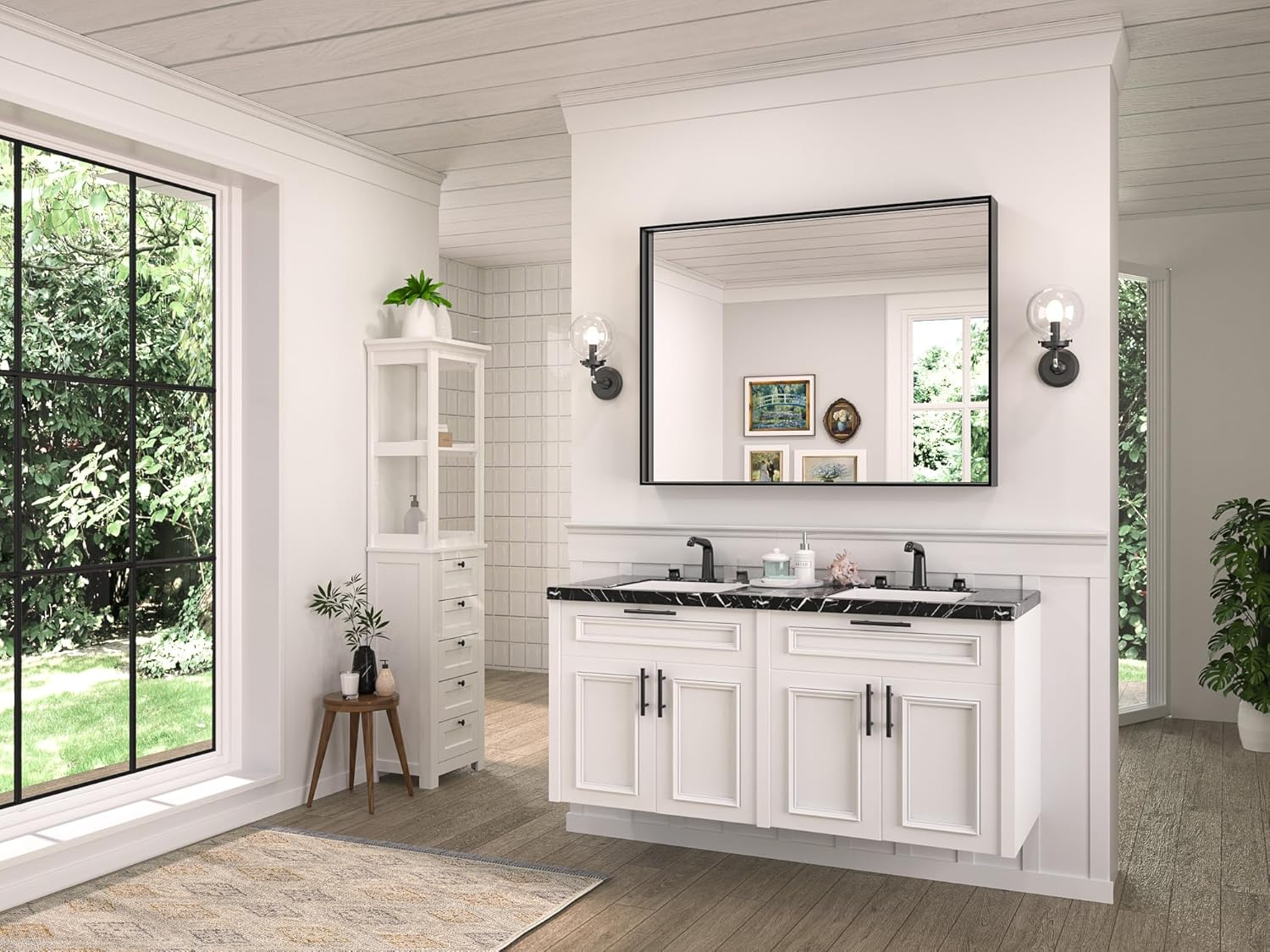 TETOTE Espejo de baño con marco negro de 40 x 30 pulgadas, espejo rectangular grande de pared de baño, marco de metal negro mate, espejo rectangular