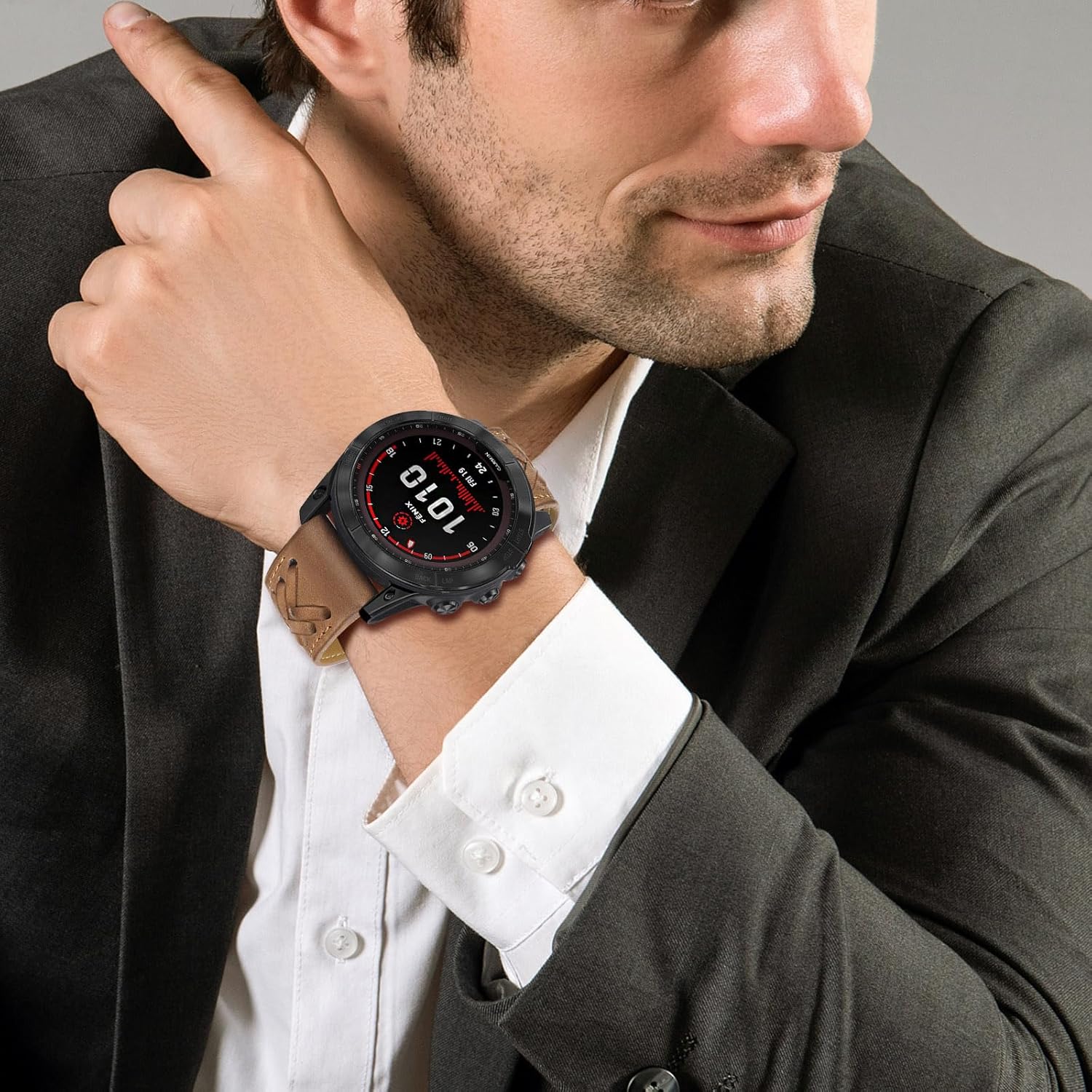 TRUMiRR Correa de reloj para Fenix 7X Pro Sapphire Solar  6X Pro  5X Plus, correa de reloj de piel de 1.024 in con patrón en V para Garmin Instinct