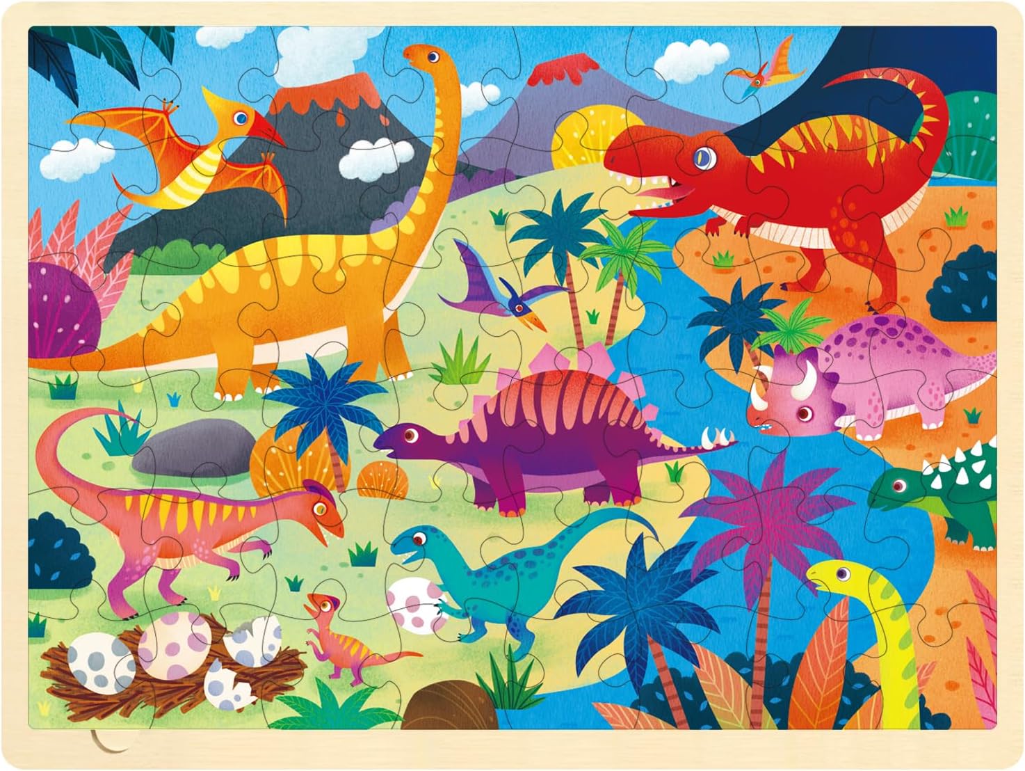 MoinKidz Rompecabezas de 48 piezas para niños de 3 a 5 años, cada pieza es única, rompecabezas de madera de dinosaurio para niños de 3, 4, 5 años,