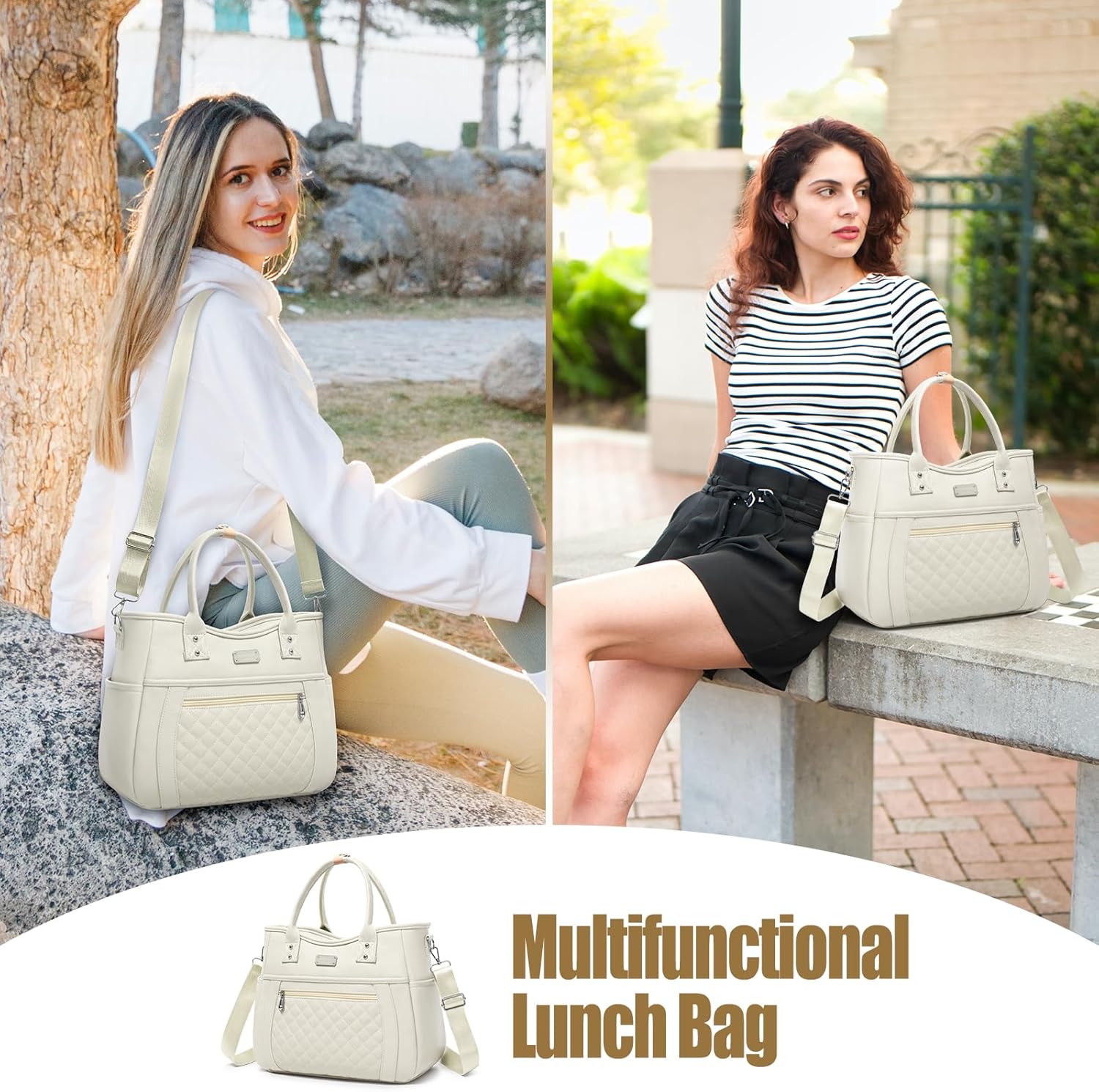 Bolsa de almuerzo para mujer, aislada, a prueba de humedad, de piel sintética, grande, a prueba de fugas, congelable, reutilizable, portátil, para