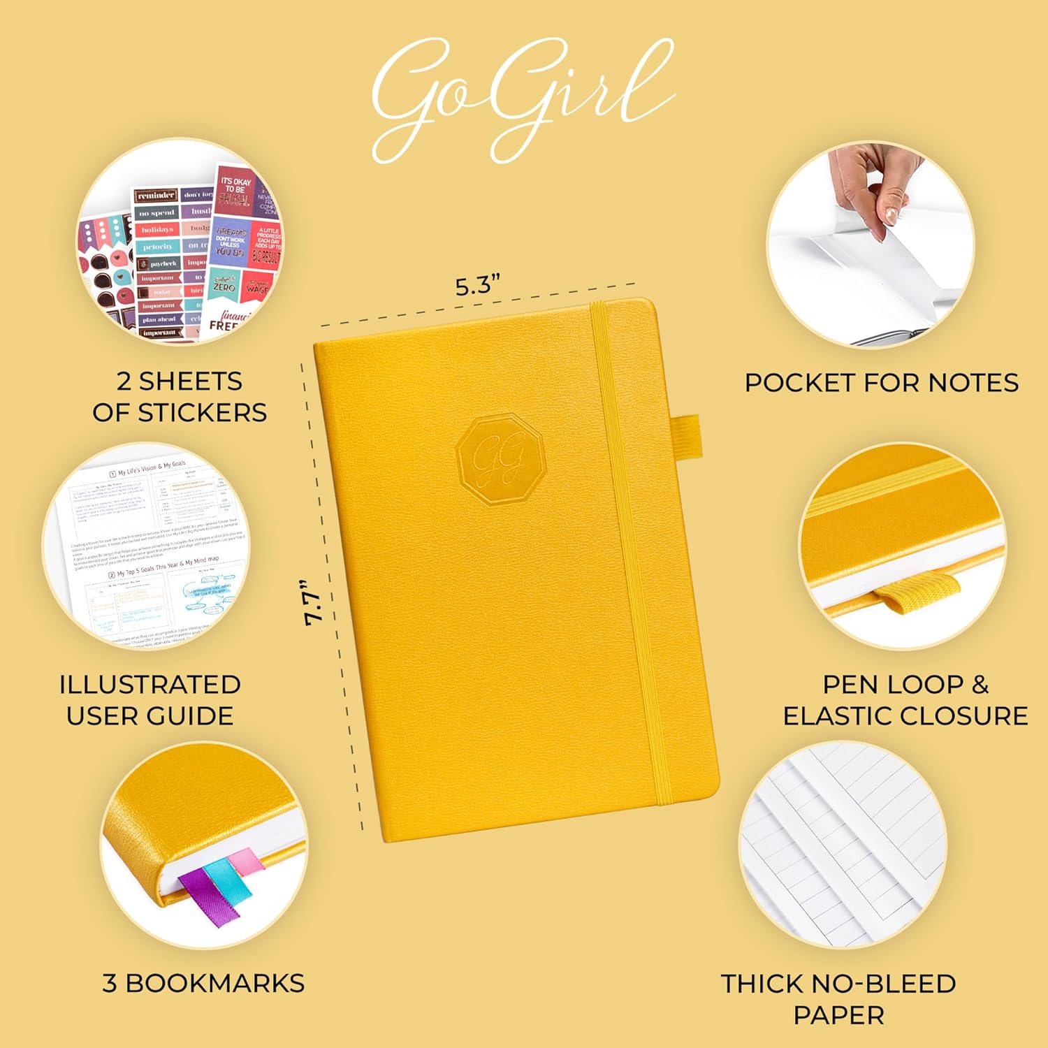 GoGirl Agenda semanal  Planificador de trabajo y vida por hora con ranuras de tiempo  Organizador vertical para productividad diaria, A5 (amarillo