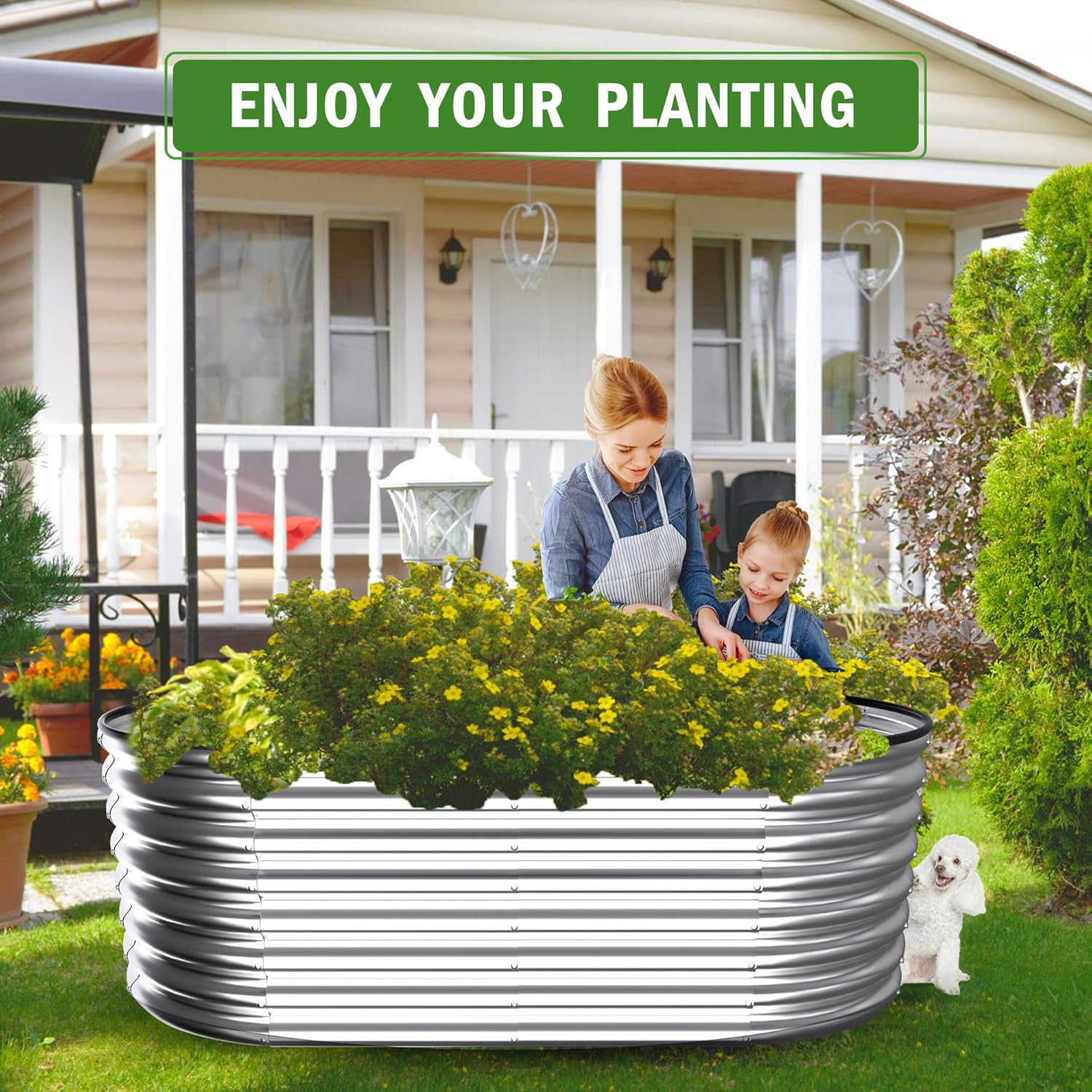 Cama de jardín elevada galvanizada de 6 x 3 x 2 pies, kit para jardineras de verduras, flores, hierbas y frutas, cama de jardín ovalada al aire