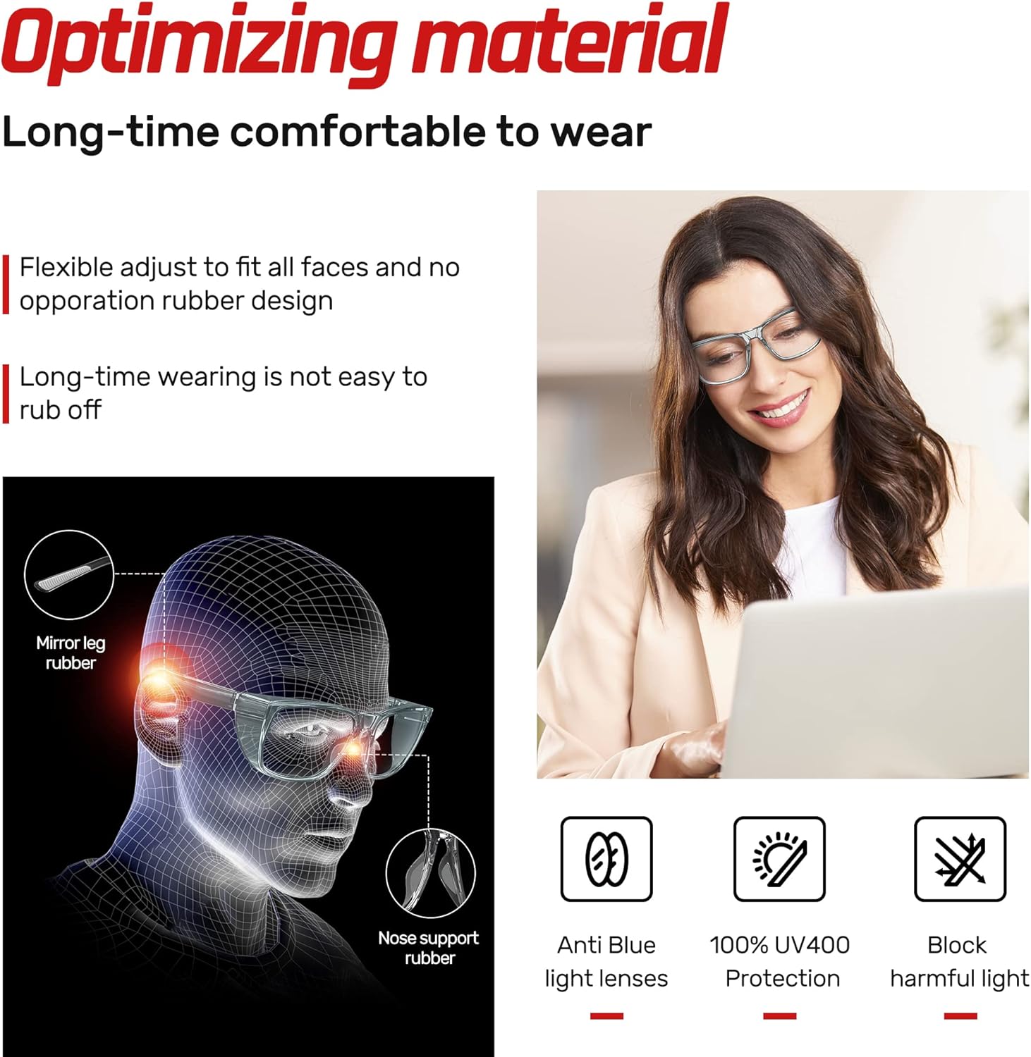 TOREGE – Lentes de seguridad, gafas elegantes con lente antiniebla y anti luz azul, ligeras y cómodas, son una alternativa perfecta para las gafas