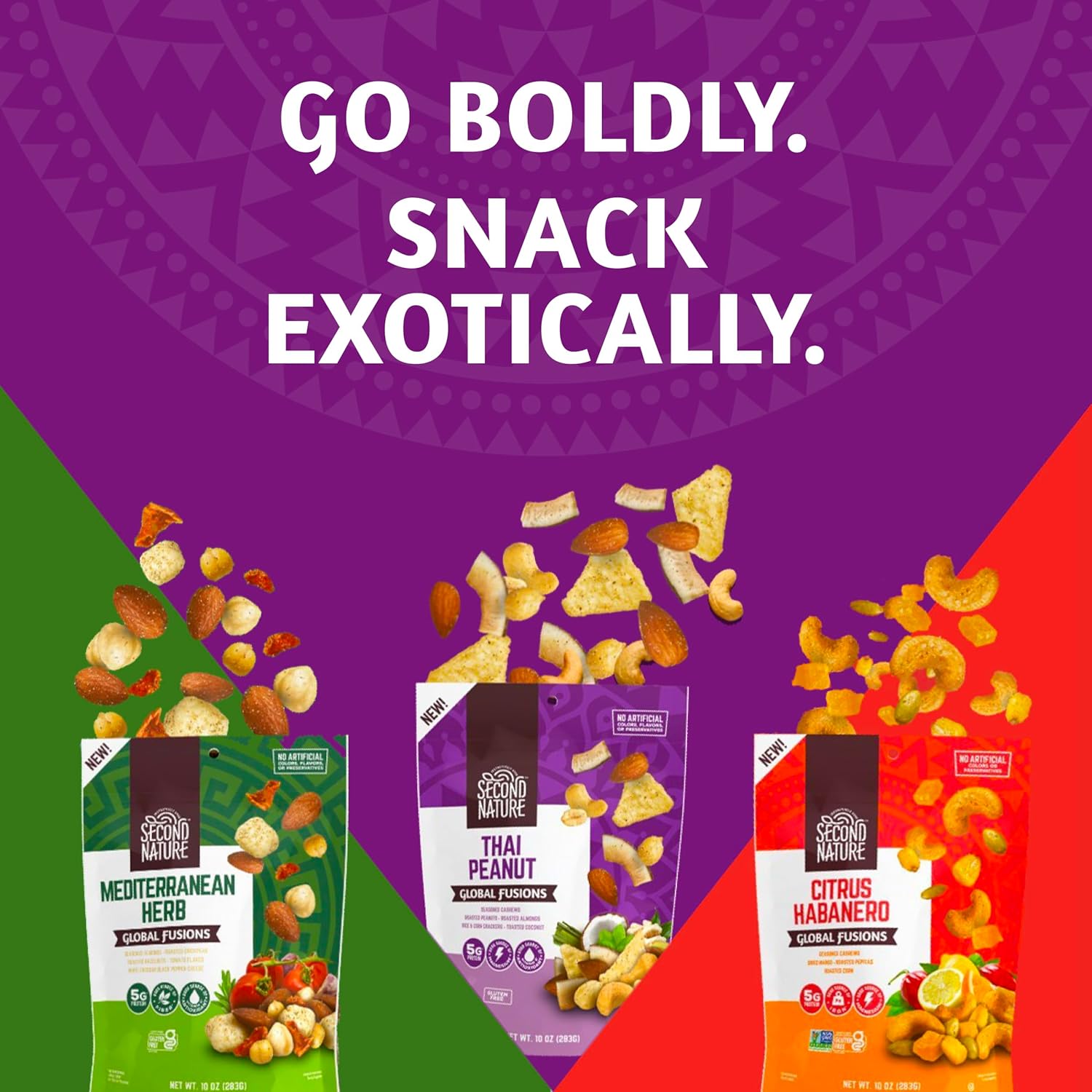 Second Nature Snacks Mediterranean Herb Global Fusions Mix – Bolsa de 10 onzas (paquete de 6)