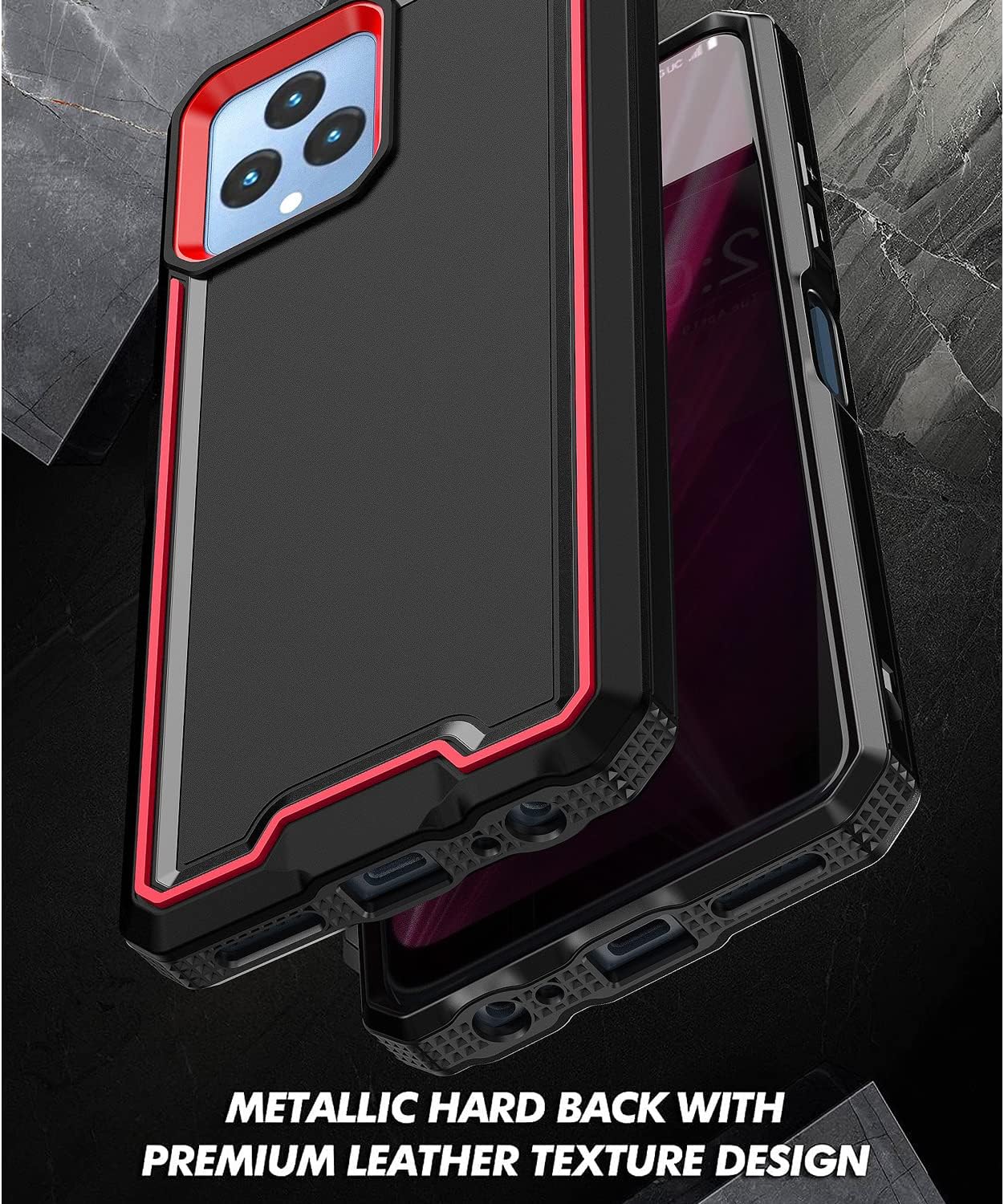 TJS Funda compatible con T-Mobile Revvl 6X 5G, Revvl 6 5G, con protector de pantalla de vidrio templado, funda híbrida de doble capa a prueba de