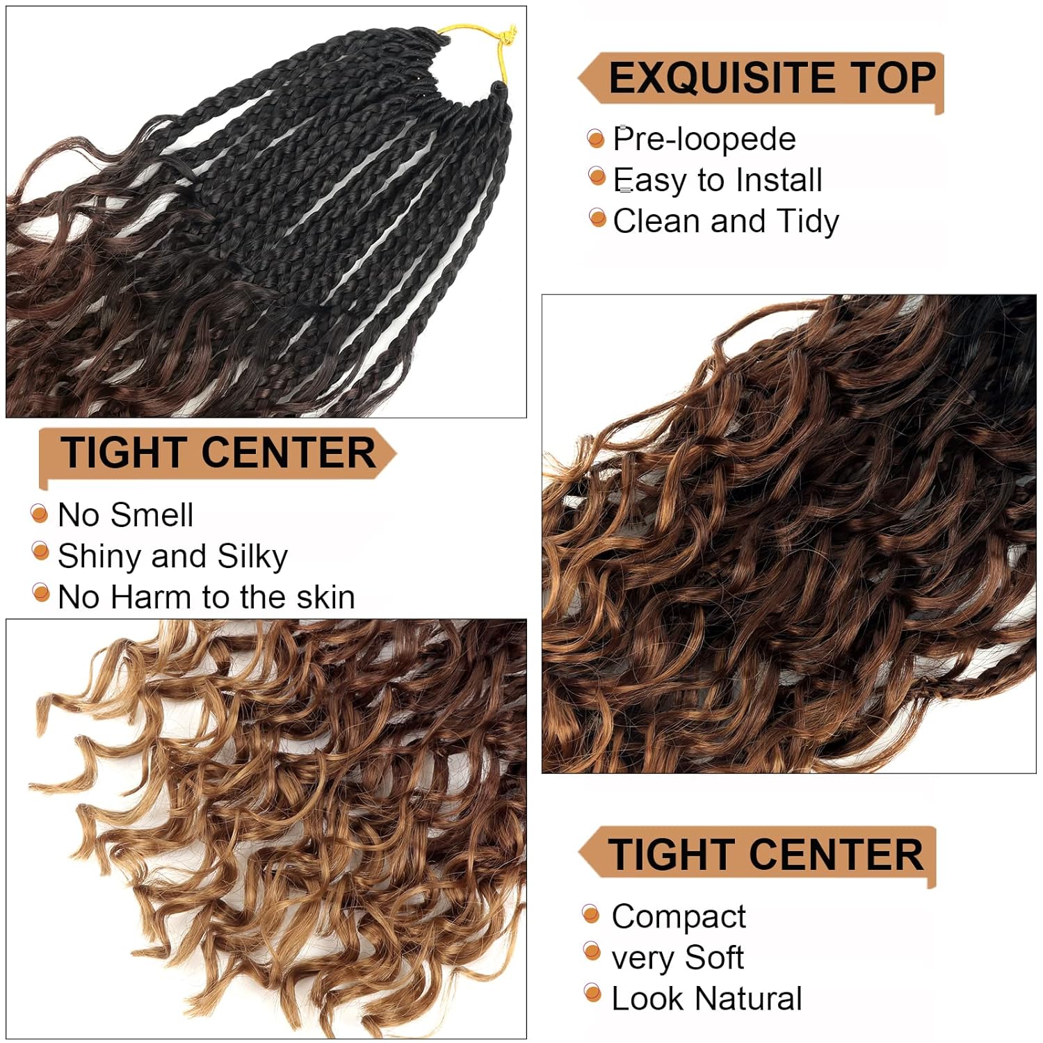 Goddess – Trenzas de ganchillo con extremos rizados, trenzas bohemias de 20 pulgadas, paquete de 8 paquetes de 3 trenzas de ganchillo, extensiones