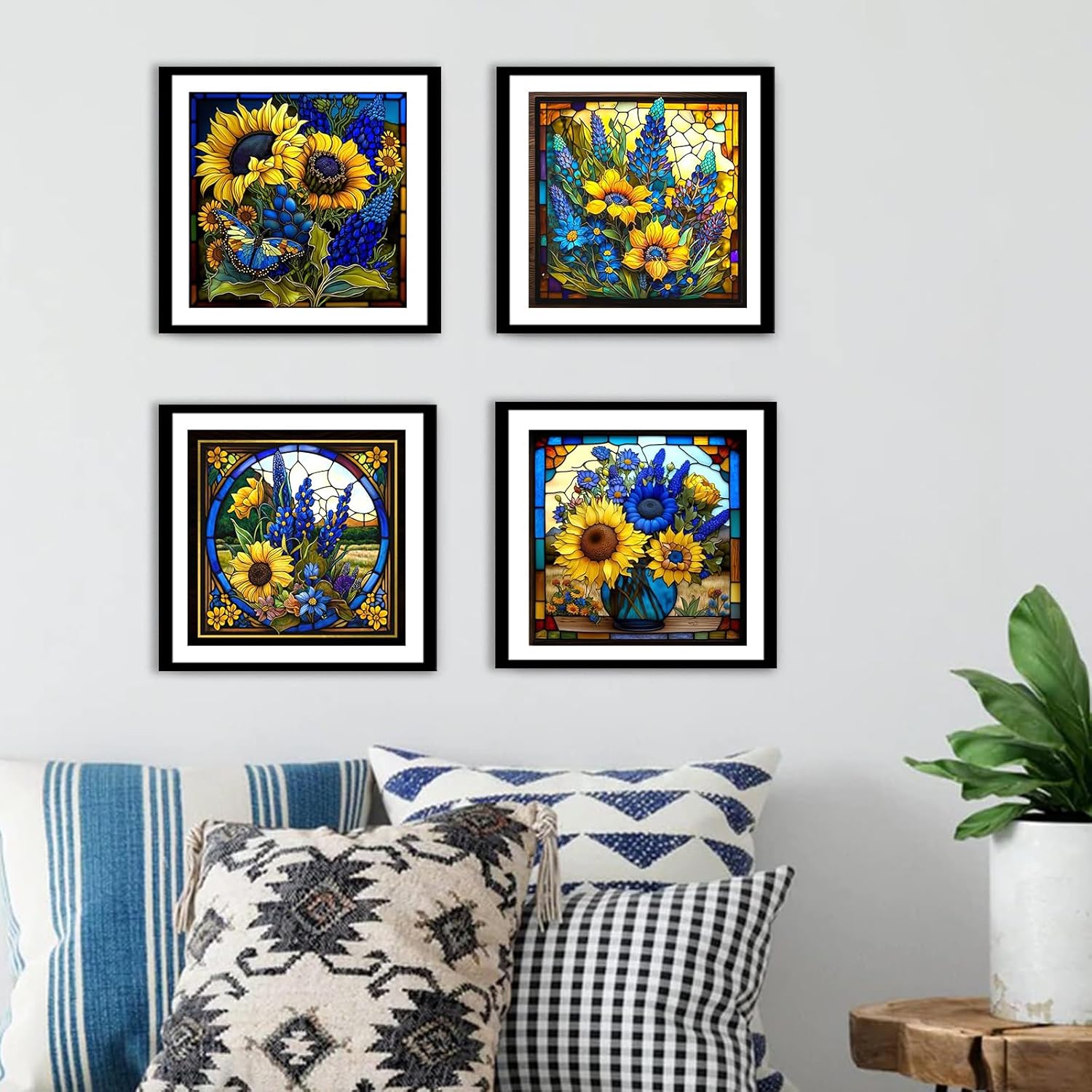 KICHANG Juego de 4 piezas de pintura de diamantes de girasol, kits de pintura de diamante 5D para adultos, kits de pintura de diamantes de bricolaje