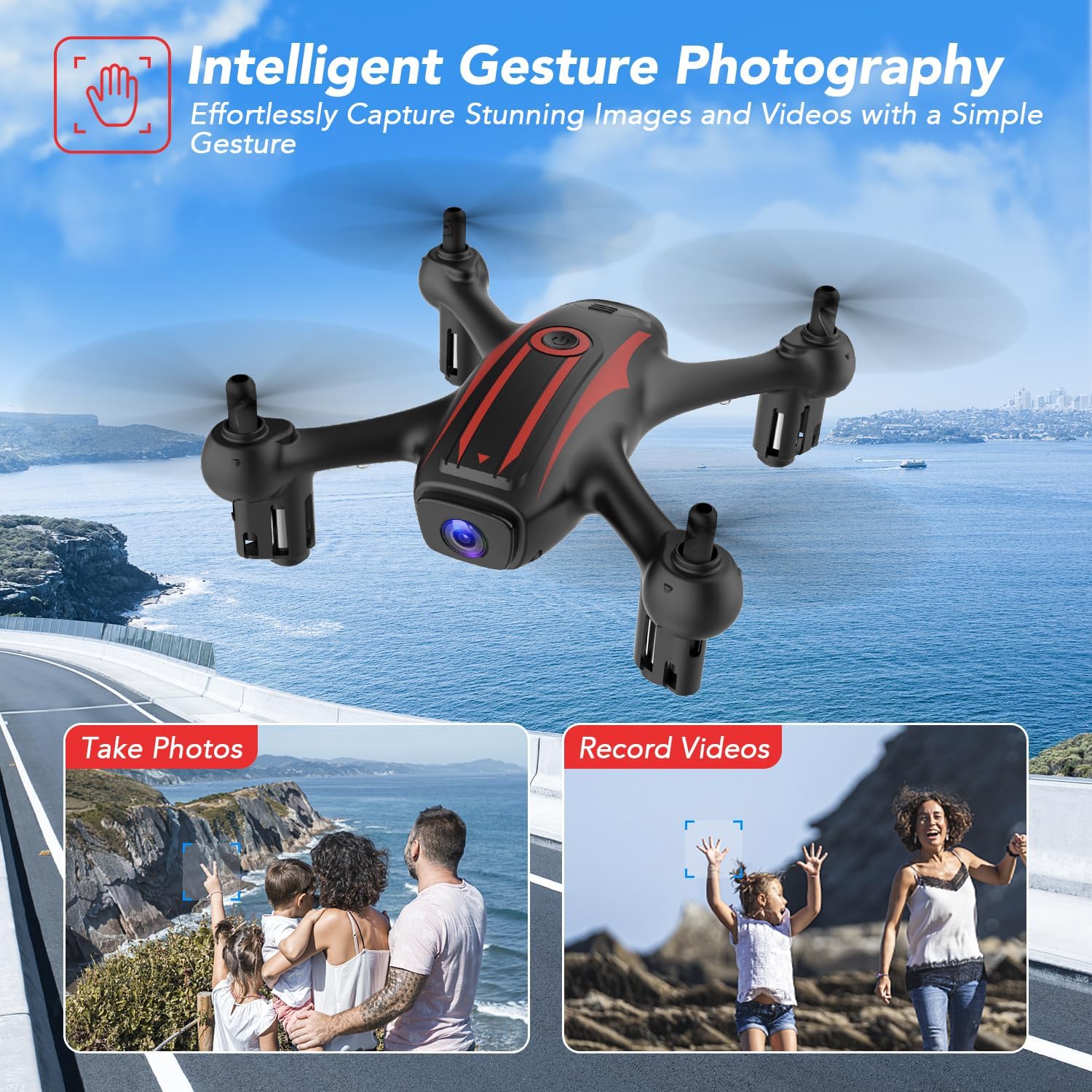 Elukiko Dron con cámara para adultos y niños, 1080P HD FPV WIFI Mini Drones, RC Quadcopter Helicóptero con 2 baterías, tiro para llevar, rotación de