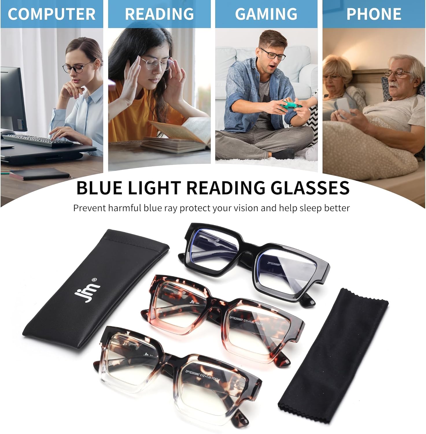 JM Paquete de 3 lentes de lectura cuadrados estilo Oprah para mujeres y hombres, lectores rectangulares de gran tamaño, con bisagra de resorte,