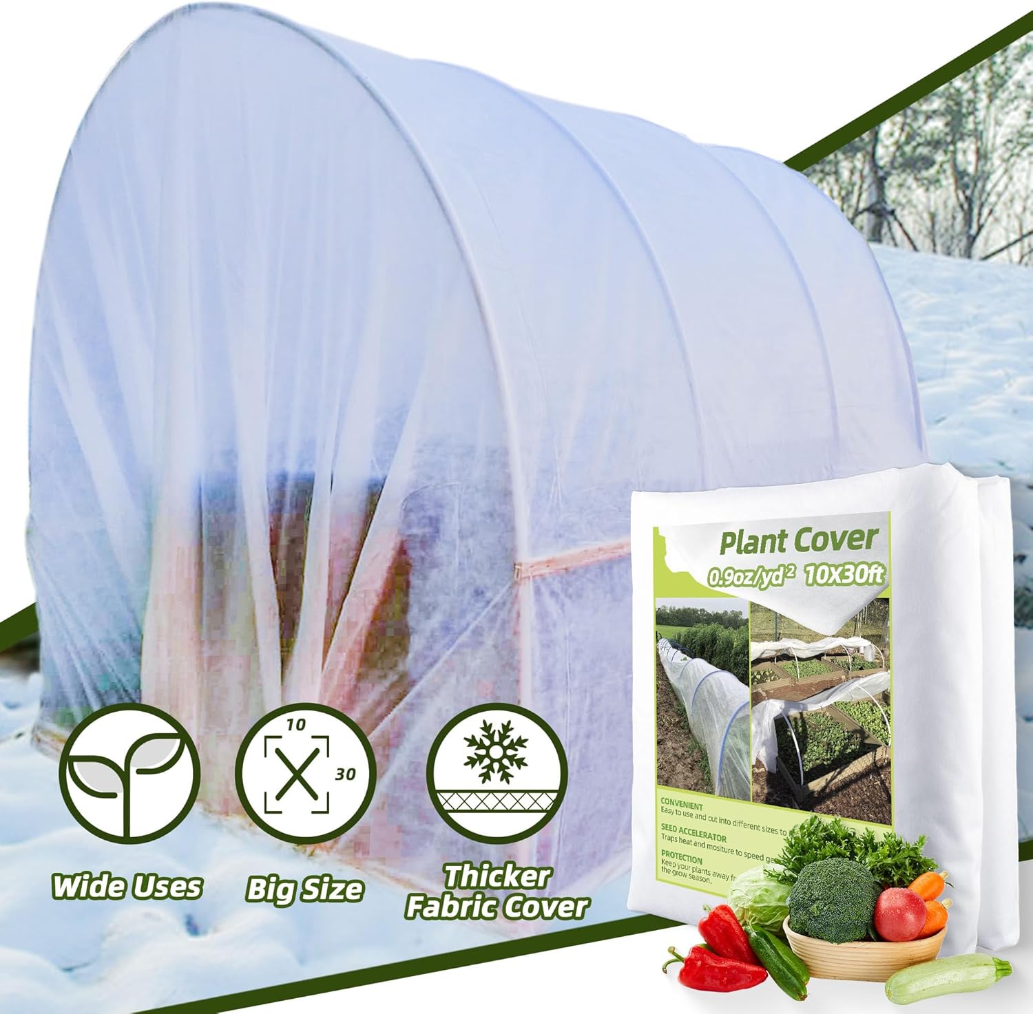 Cubiertas para plantas, protección contra congelación, 10 x 30 pies, manta de tela flotante para protección de invierno, 0.9 ozyd