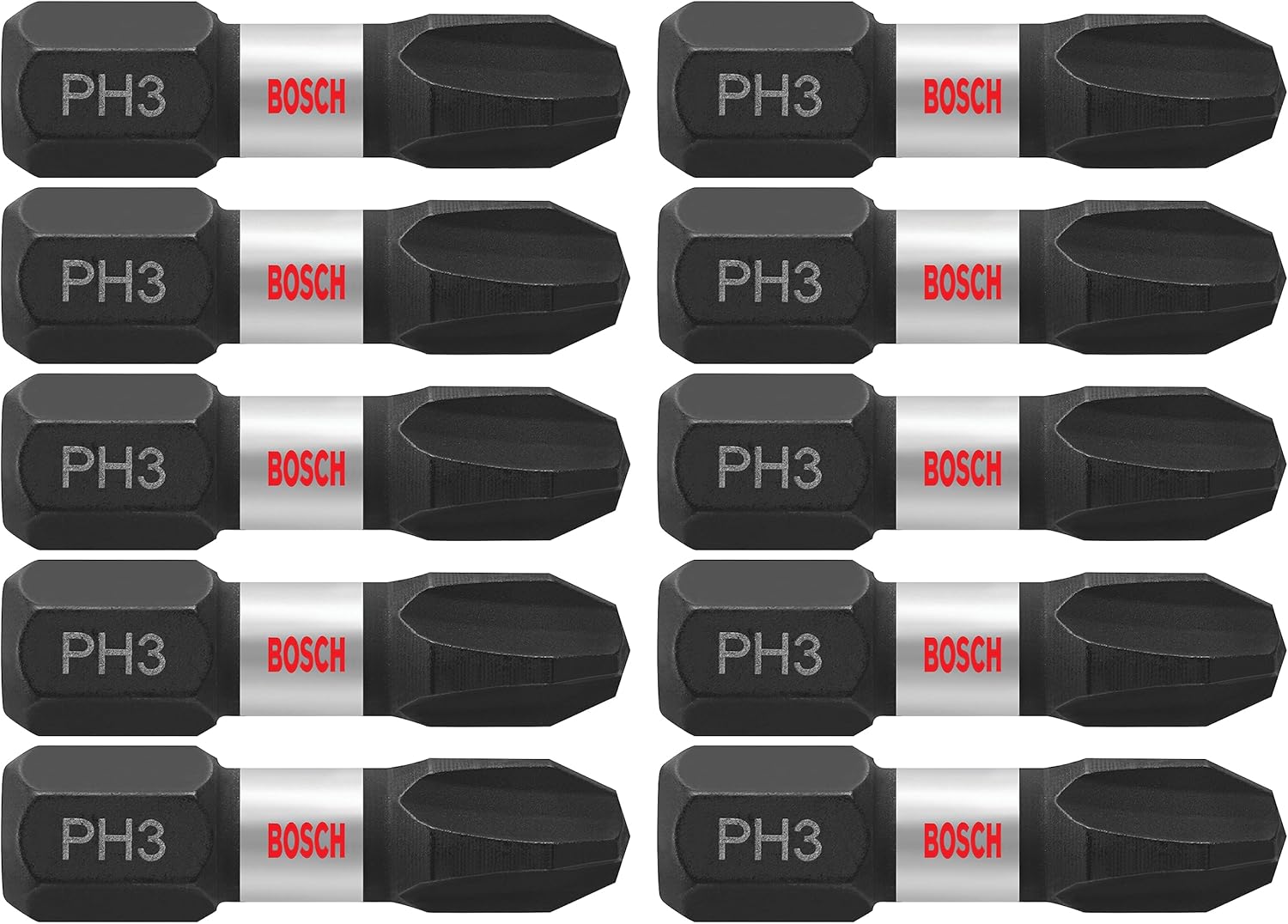 BOSCH ITPH31B Paquete de 10 unidades de 1 pulgada. Phillips #3 Impact Tough Destornillador Brocas