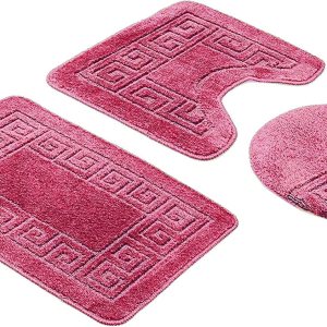 Home Must Haves Juego de baño de 3 piezas con patrón de retazos rosa rosa (18 x 29 pulgadas), tapete de contorno grande (18 x 19 pulgadas), cubierta Home Must Haves Juego de baño de 3 piezas con patrón de retazos rosa rosa (18 x 29 pulgadas), tapete de contorno grande (18 x 19 pulgadas), cubierta