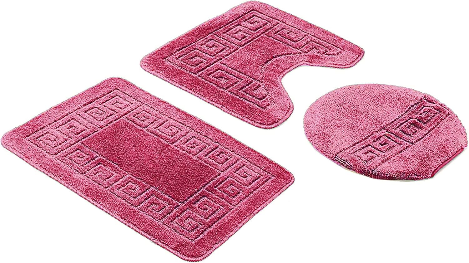 Home Must Haves Juego de baño de 3 piezas con patrón de retazos rosa rosa (18 x 29 pulgadas), tapete de contorno grande (18 x 19 pulgadas), cubierta