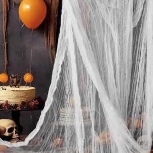 NEBURORA Tela espeluznante de Halloween de 200 x 85 pulgadas, color blanco, para decoración de fiesta de Halloween, para casa embrujada, cubierta de NEBURORA Tela espeluznante de Halloween de 200 x 85 pulgadas, color blanco, para decoración de fiesta de Halloween, para casa embrujada, cubierta de
