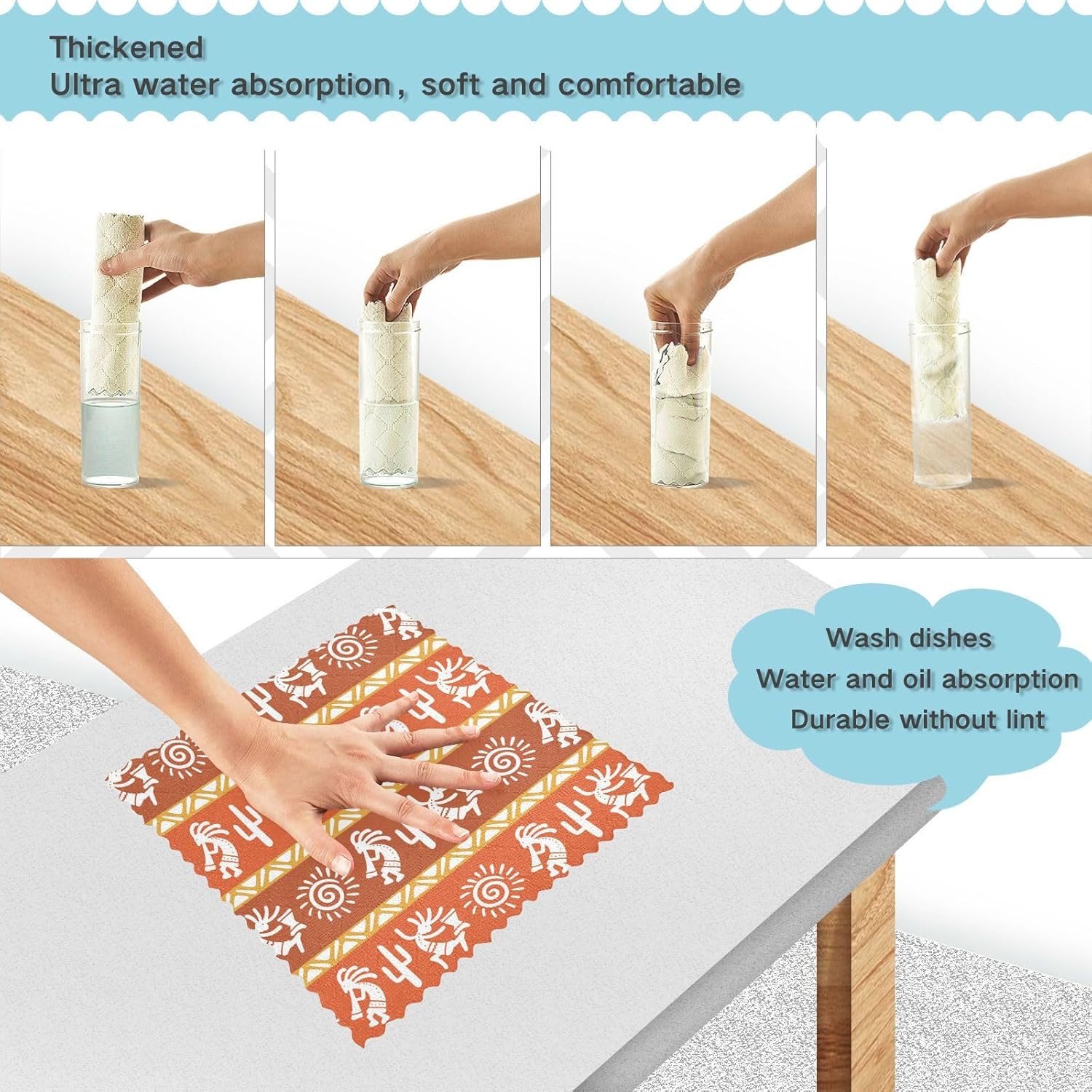 American African Indian Pattern Set of 6 Fast Drying Dish Clothes for Washing Dishes Print Cotton Kitchen Accessories for Cooking for