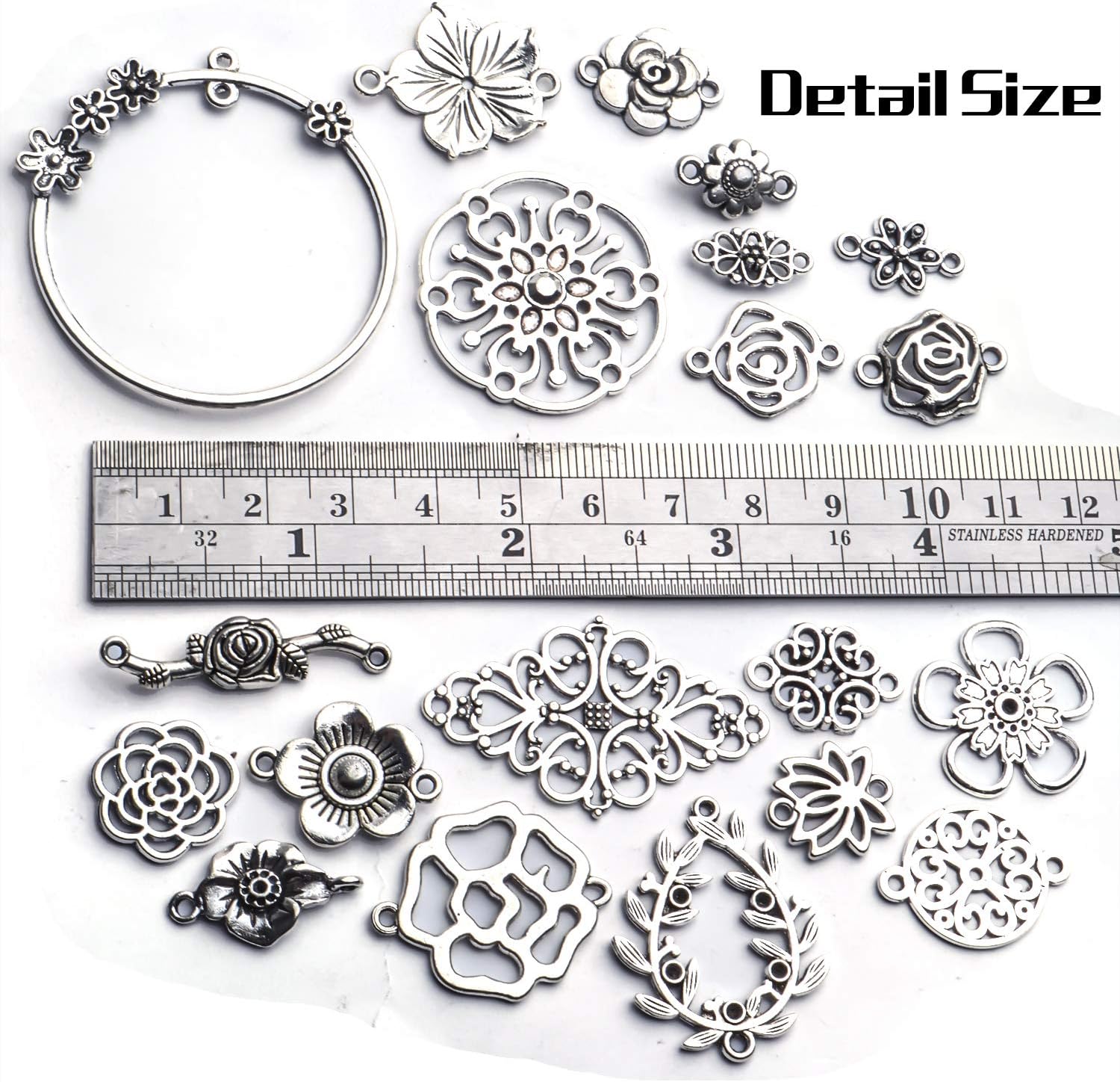 Conectores de joyería de flores, 3.53 oz de plata antigua, conectores tibetanos, dijes de flores de filigrana, suministros de manualidades para