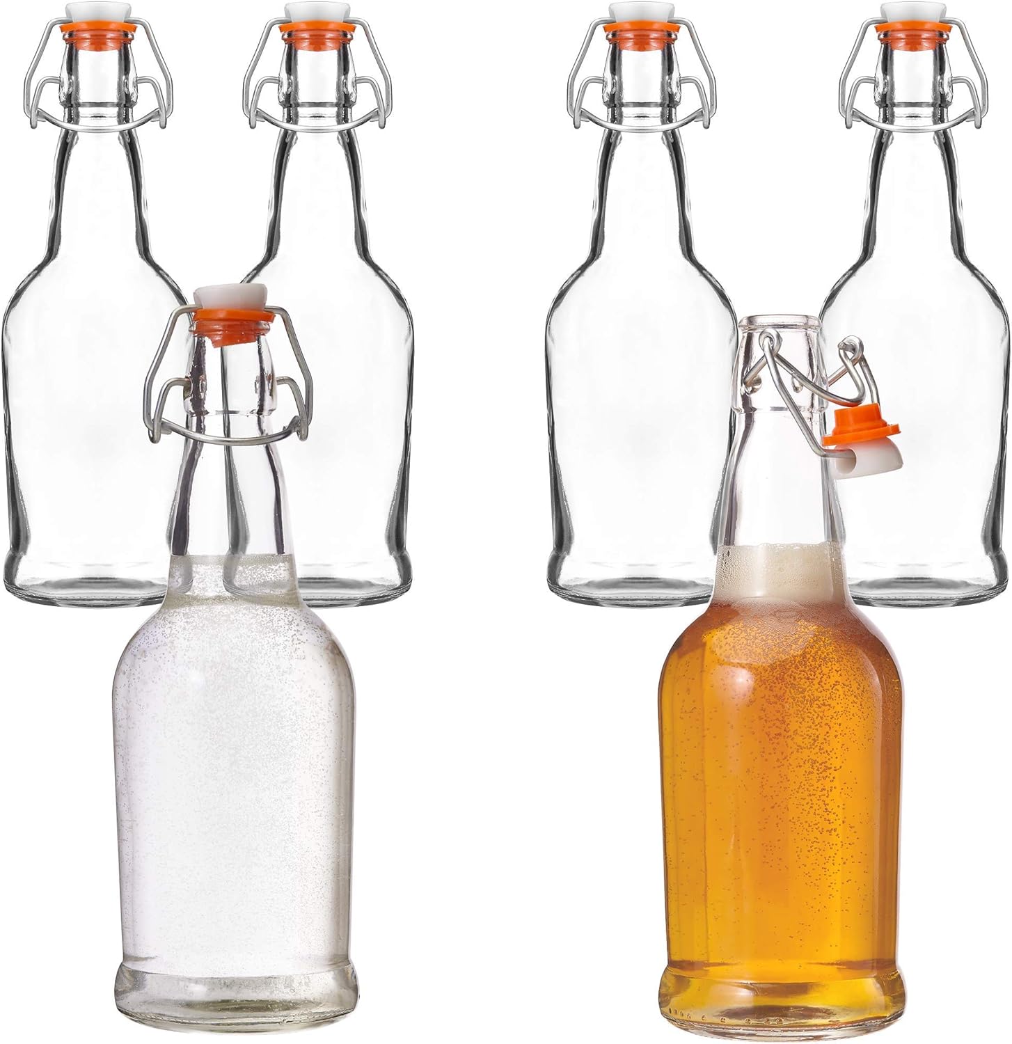 Botellas de cerveza de cristal con tapa abatible, 6 unidades. Set Home Brewing Grolsch. Tapa hermética de silicona para Kombucha, aderezos y más, 16