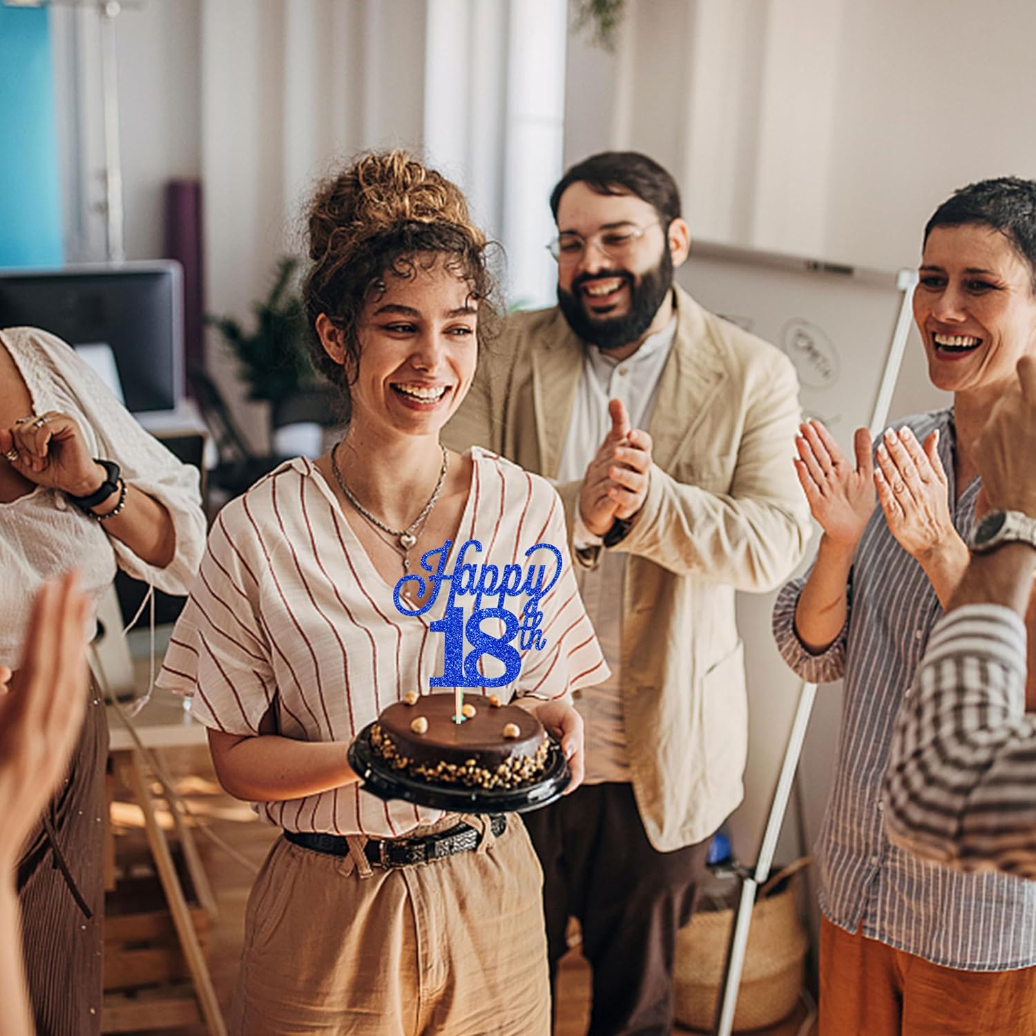 1 paquete de decoración para pastel de feliz 18 años, purpurina negra número 18, 18 cumpleaños, decoración para tartas de cumpleaños de 18 años,