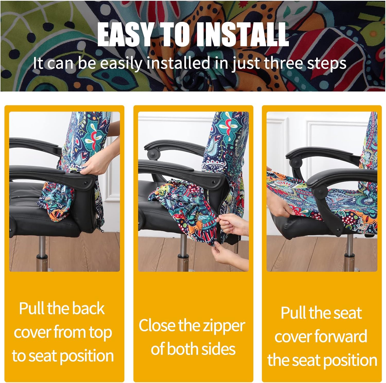 smiry – Funda protectora para silla de oficina, cubierta estampada y elástica para silla giratoria, removible, lavable y resistente al polvo con