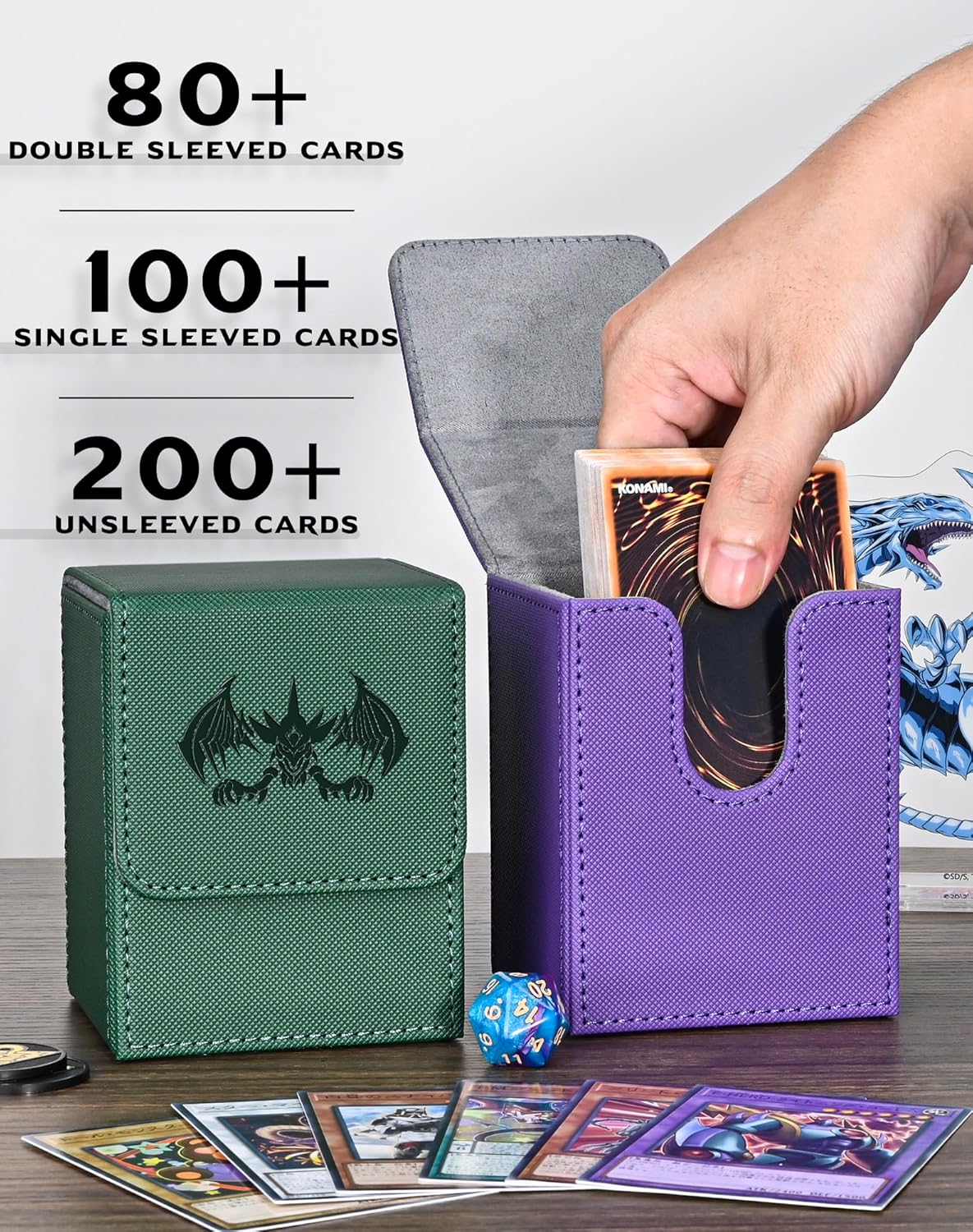 Caja de cartas para tarjetas Yugioh MTG, más de 100 fundas con 2 divisores para TCG CCG, caja de almacenamiento de tarjetas de piel sintética