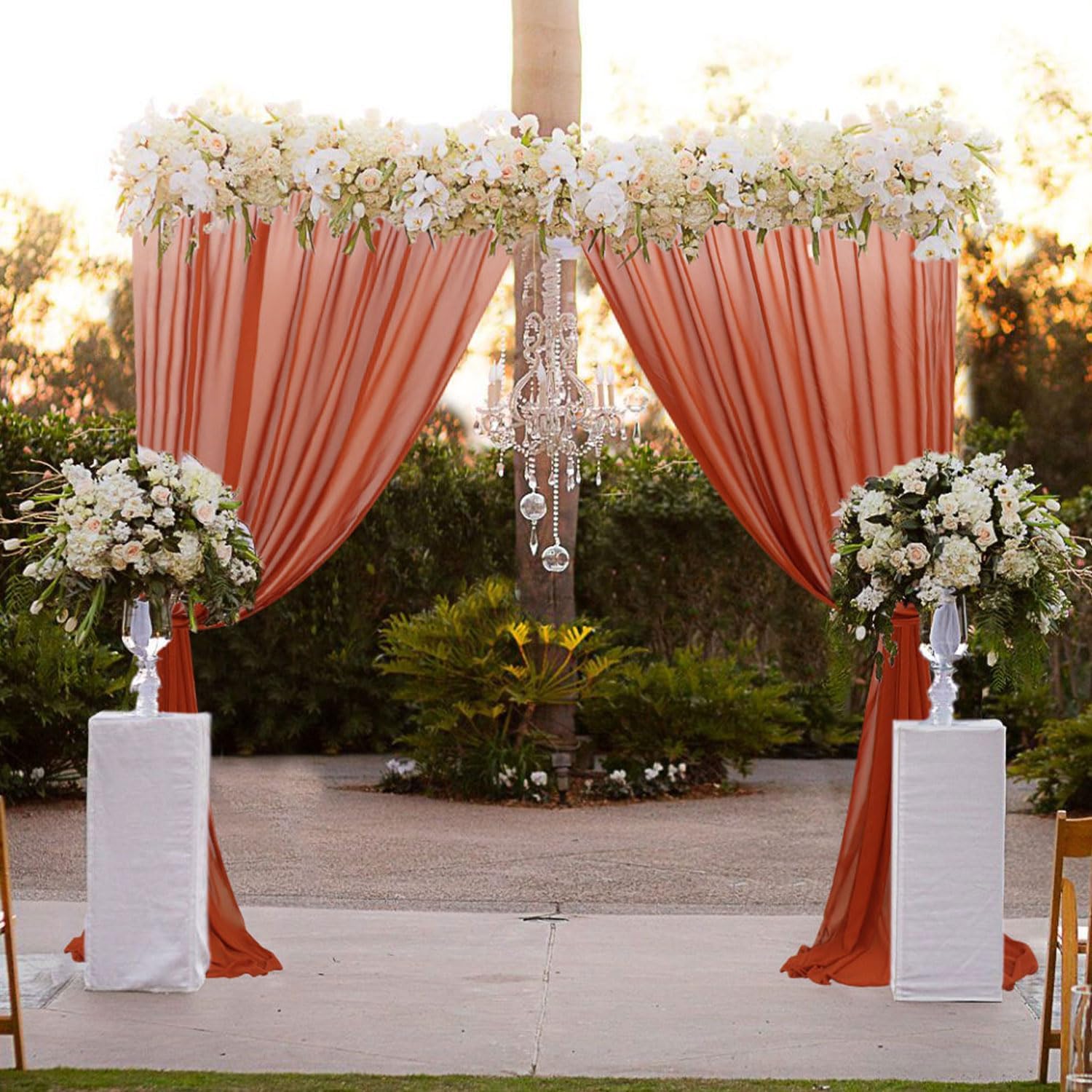 Terracotta Sheer Curtains Chiffon Backdrop Curtain Wedding Drapes Rustic Arch Decorations Voile Window Curtain 29×120 Inch 2 Panels Semi Sheer
