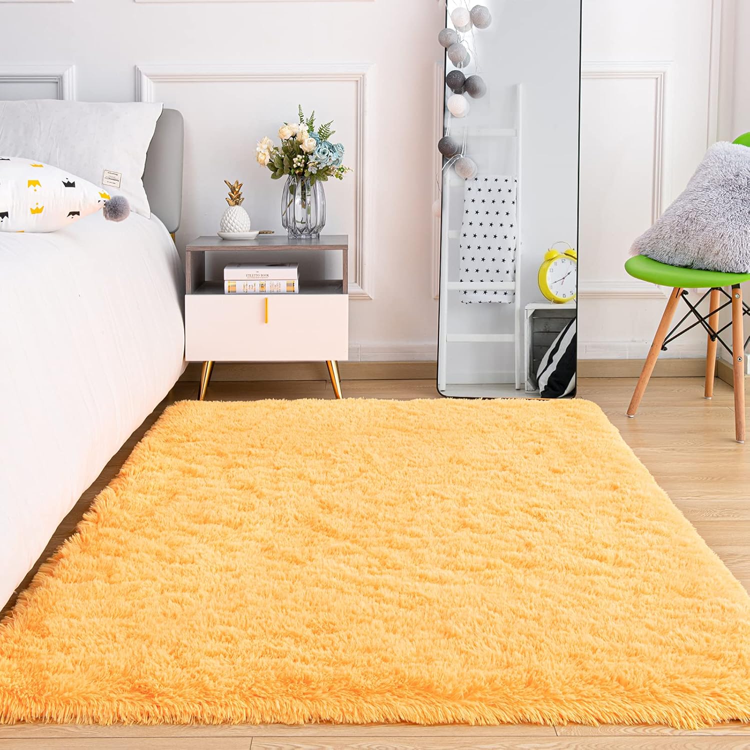 Ompaa Alfombra de área esponjosa, súper suave, peluda, de pelo largo, para decoración de dormitorio, sala de estar 5 x 8 pies, color anaranjado