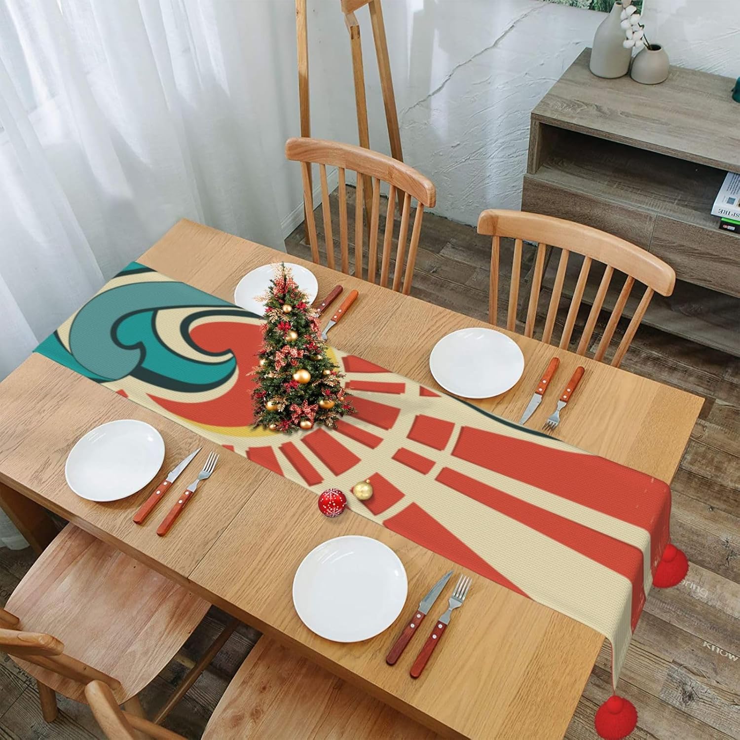Waves Nature Sun and Sea Christmas Table Runner Dining Table Decor Christmas Decorations Indoor Home Decor Christmas Table Runners Xmas Navidad