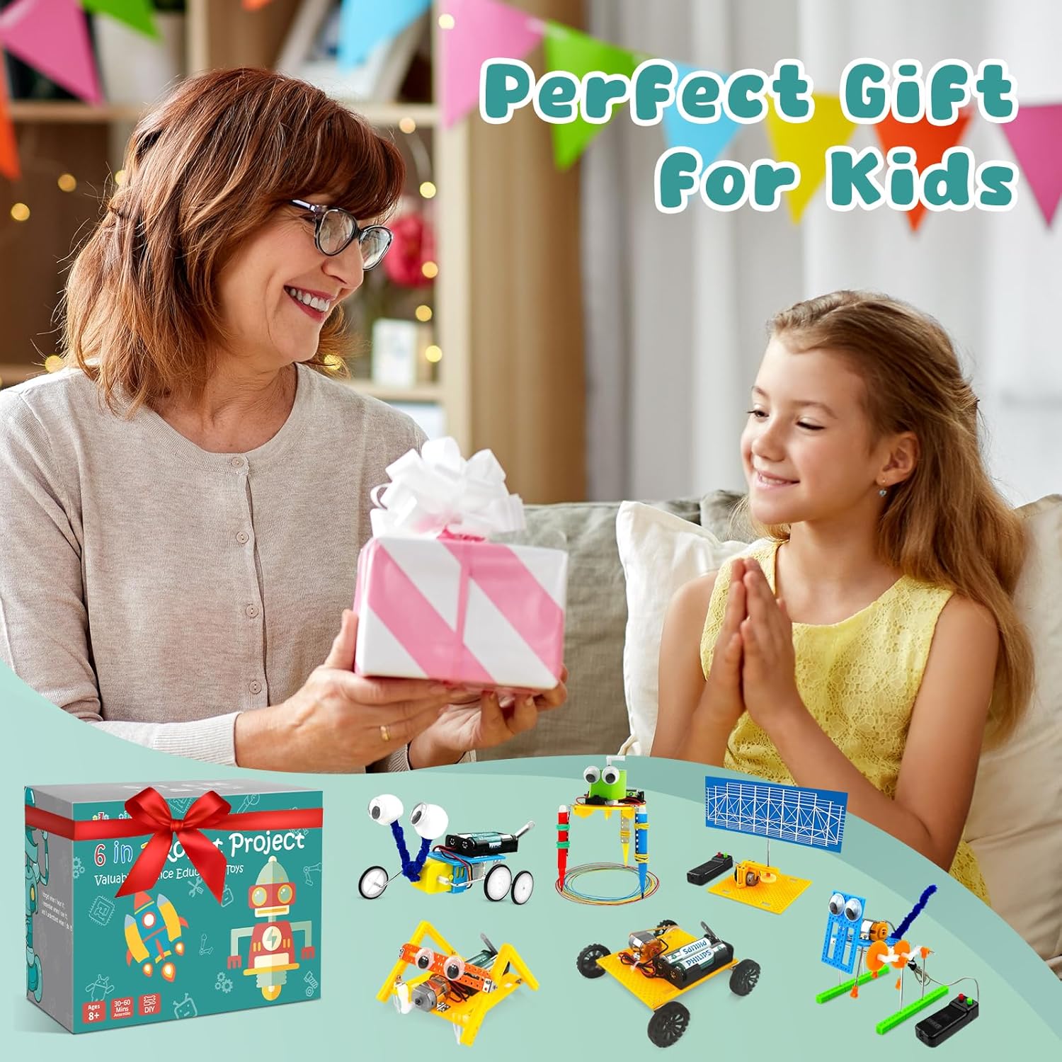 Juego de 6 proyectos STEM para niños de 8 a 12 años, kits de ciencia electrónica para niños de 6 a 8 años, juguete robótico de ingeniería de