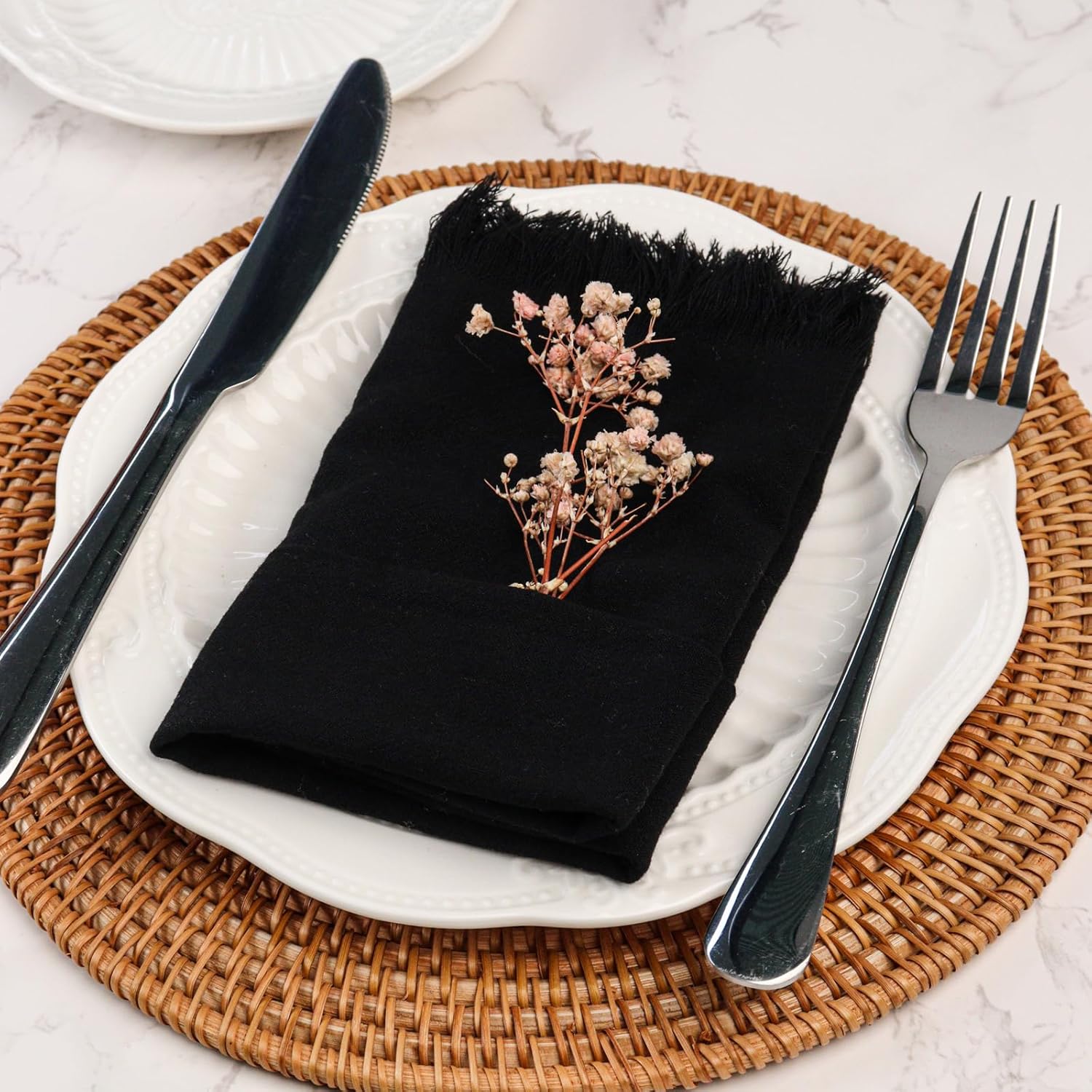 Servilletas de tela hechas a mano 100% algodón con flecos, 18 x 18 pulgadas, servilletas rústicas gruesas de mesa, juego de 4 servilletas cuadradas
