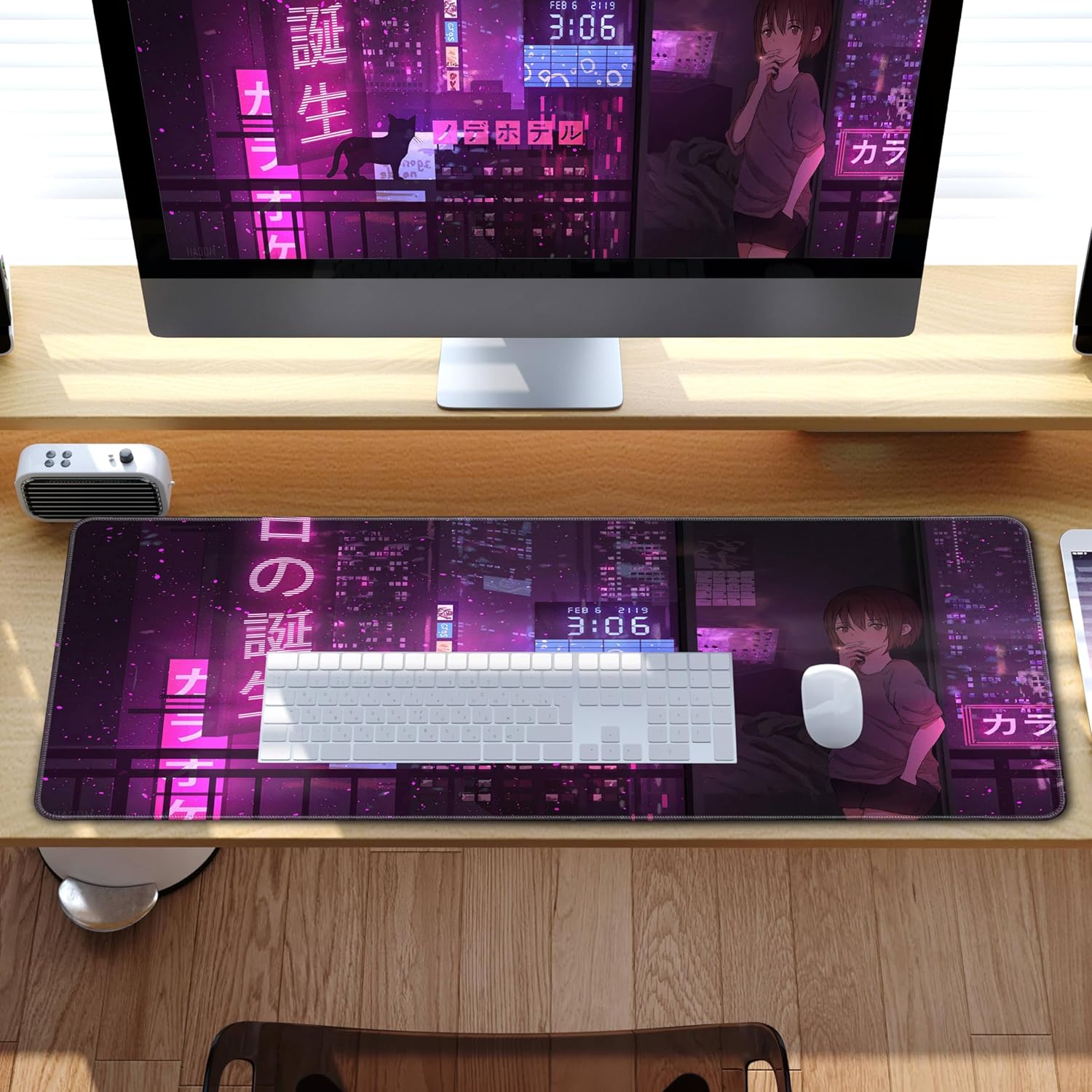 Alfombrilla de mouse para juegos de anime morado, XL, extendida, japonesa, grande, alfombrilla de escritorio de 31.5 x 11.8 pulgadas, alfombrilla de