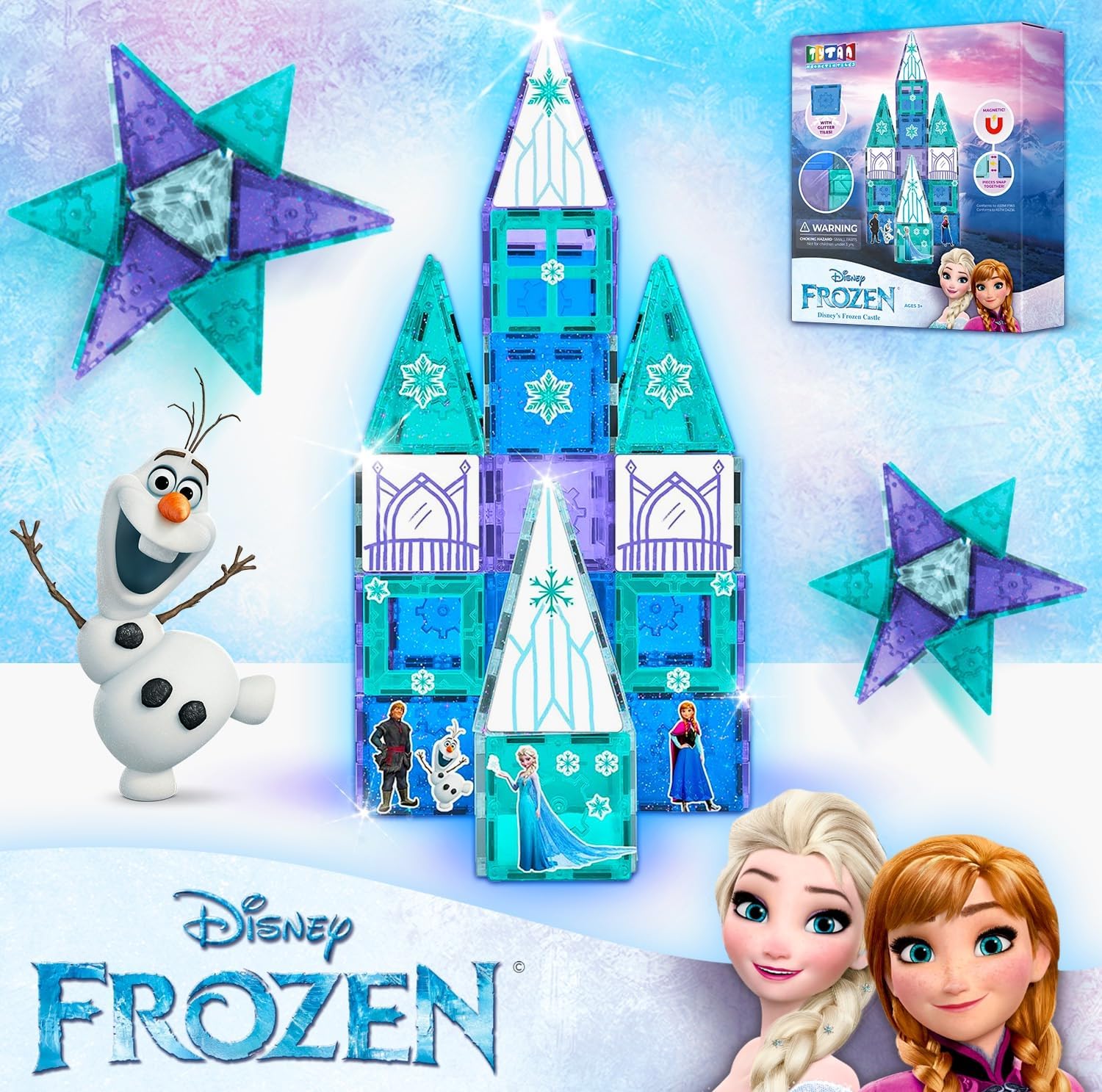 Tytan Tiles – Juego de construcción de azulejos magnéticos con licencia oficial de Disney Frozen Castle, potente libro de trabajo de aprendizaje