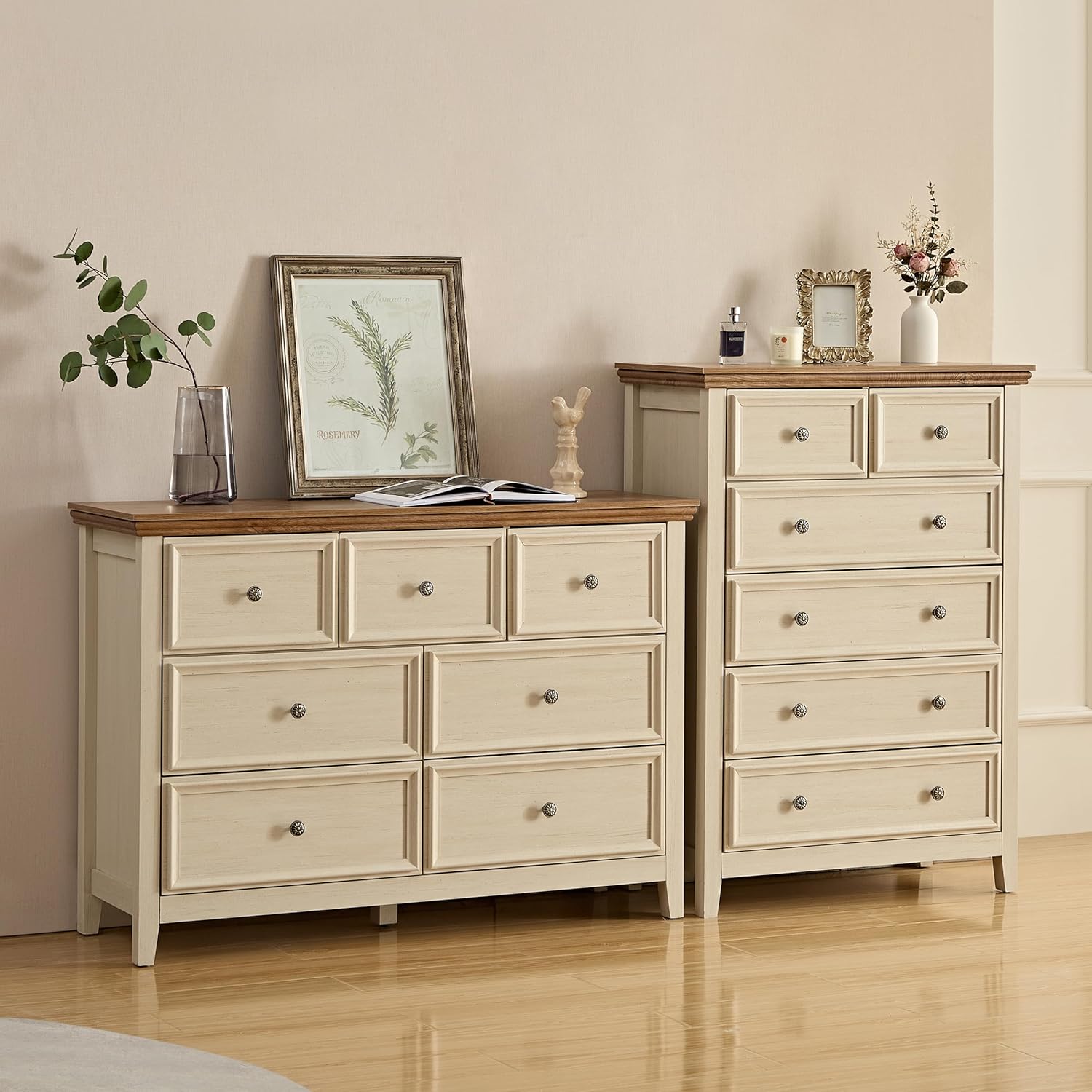 BLANKSPACE Cómoda moderna para dormitorio, mesita de noche con 7 cajones en el pecho, armario de madera de gran capacidad para dormitorio, sala de