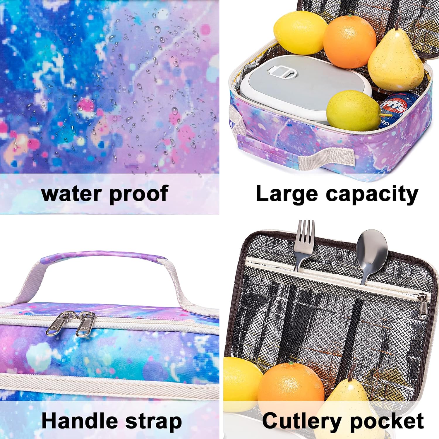 Lonchera para niños y niñas, bolsa con aislamiento para el almuerzo, kit de bolsas de almuerzo reutilizables para la escuela y los viajes (color