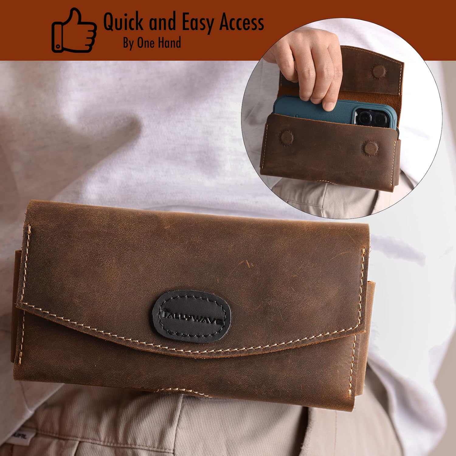Funda de cuero para teléfono, clip para cinturón, doble bolsillos, bolsa para teléfono celular, tarjetas y efectivo, cierre magnético, funda para