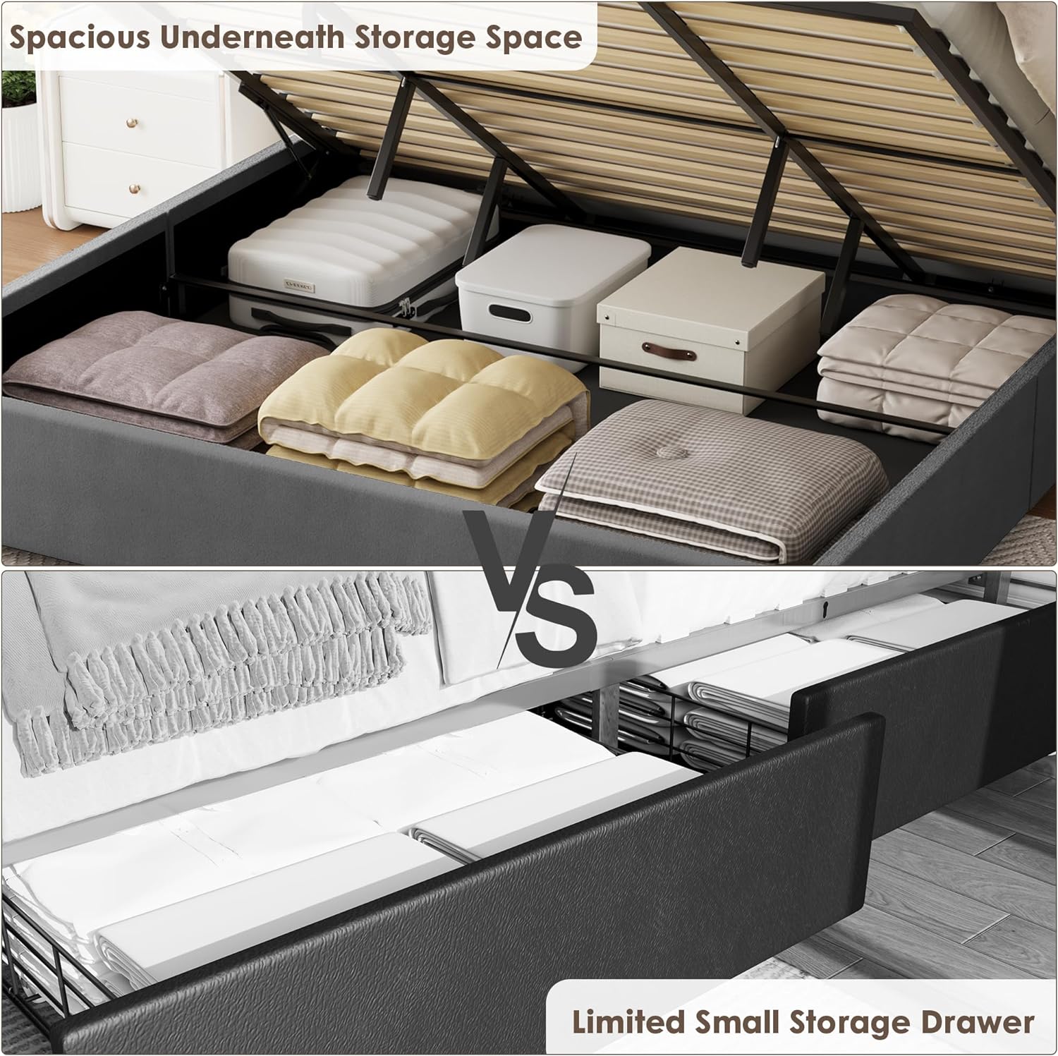 Harper & Bright Designs Cama de plataforma Queen con almacenamiento elevable, marco de cama de almacenamiento tapizado de terciopelo con cabecera y