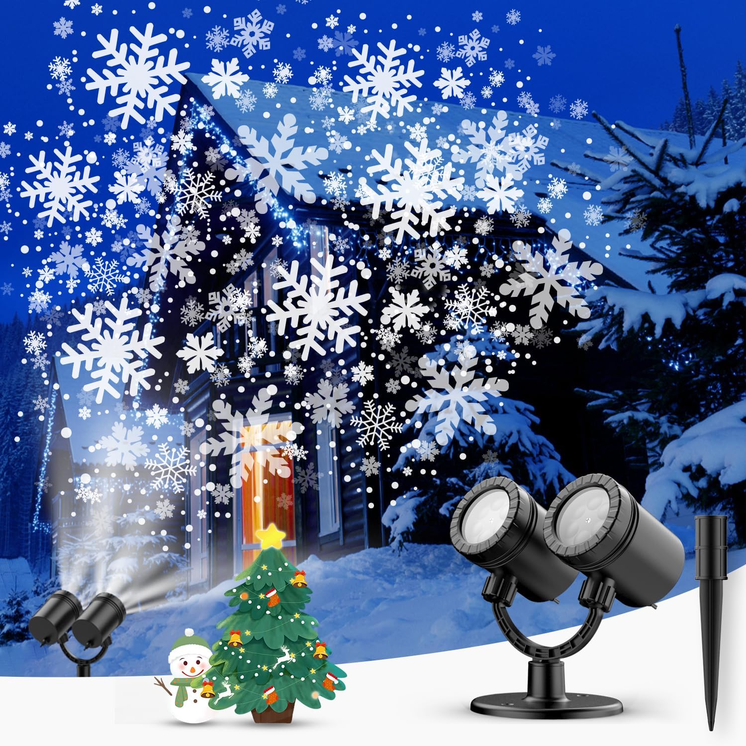 Proyector de luces de Navidad para exteriores, luces LED de copo de nieve para interiores, doble cabezal, luces de decoración de Navidad