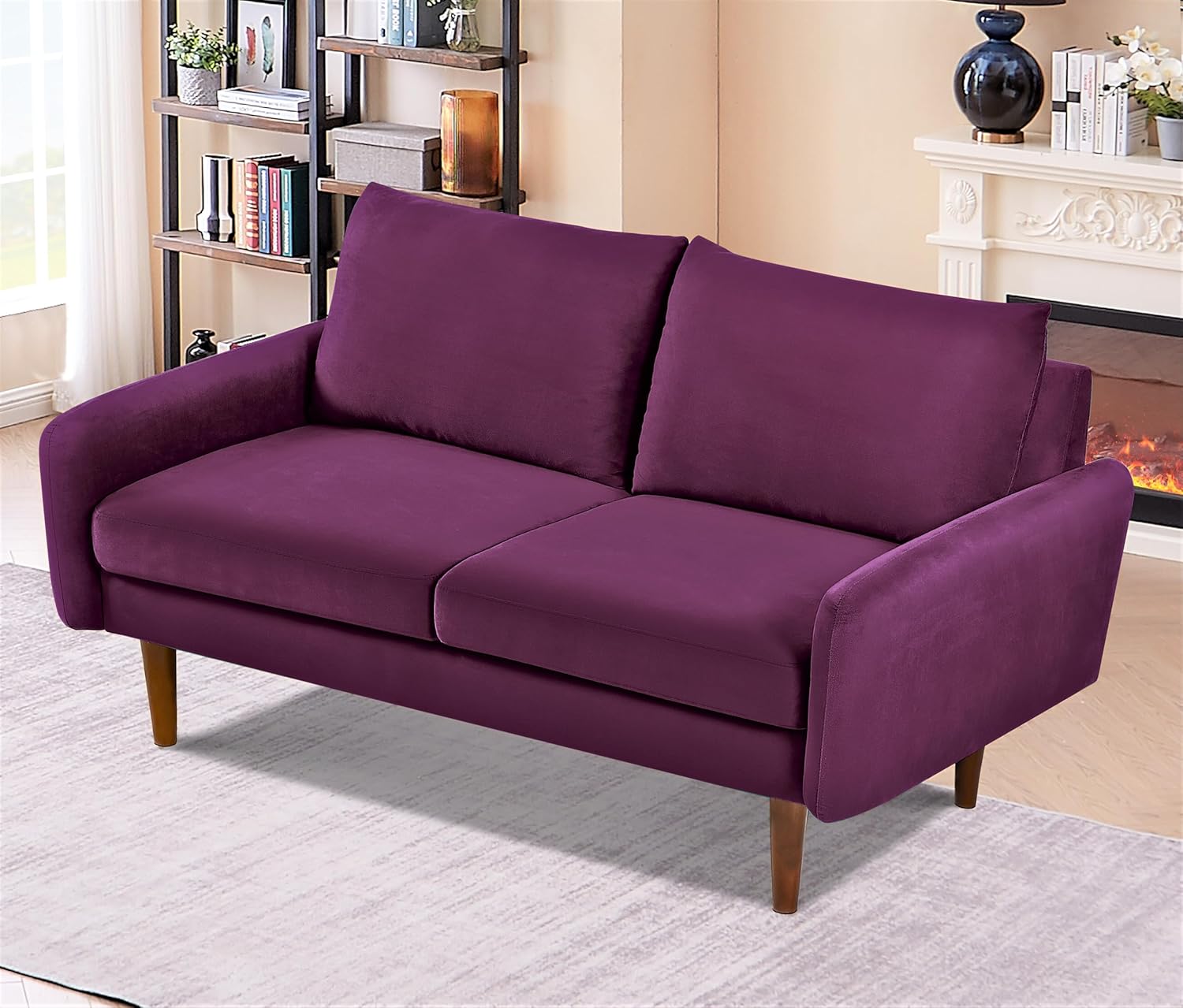 Kent Sofá biplaza de terciopelo para salas de estar modernas y espacios compactos, cómodo sofá de 2 plazas, muebles de estudio con diseño elegante,