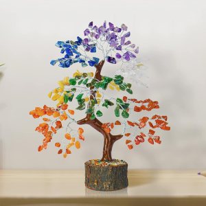 PREK Árbol de dinero bonsái con piedras preciosas naturales de 7 chakras para sanación de reiki, buena suerte, regalo de decoración de oficina en PREK Árbol de dinero bonsái con piedras preciosas naturales de 7 chakras para sanación de reiki, buena suerte, regalo de decoración de oficina en