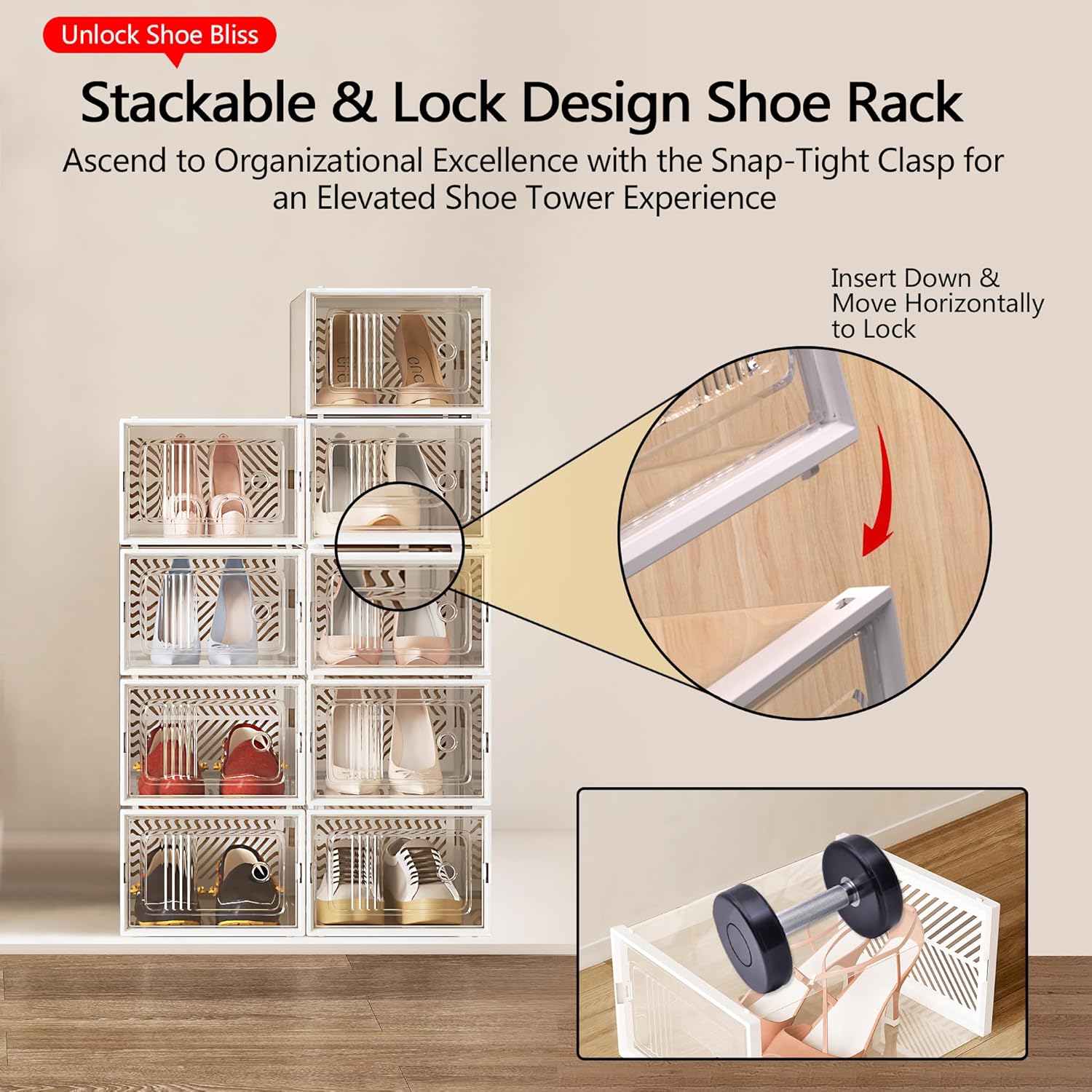 Organizador grande de zapatos, paquete de 8, tiene capacidad para hasta 12 pares de zapatero más grueso con divisores interiores extraíbles para
