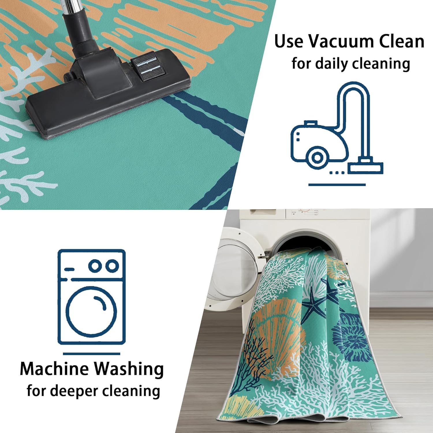 Tritard Alfombras Coastal Area Rugs – Alfombras náuticas con temática de playa, antideslizantes, lavables a máquina, modernas para sala de estar o