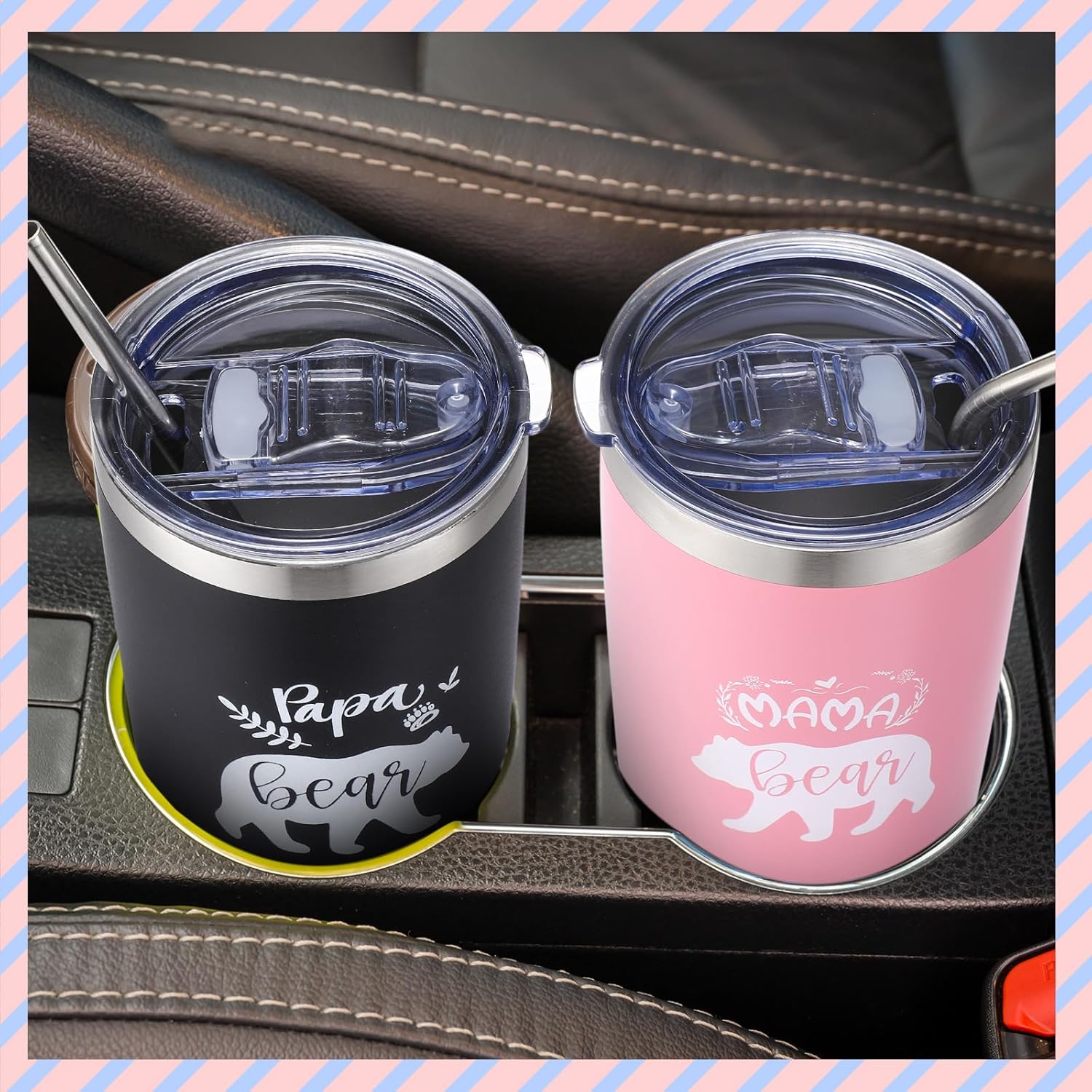 Ziliny Juego de 2 vasos con aislamiento de acero inoxidable de 20 onzas con tapa para pajitas, regalos para papá, mamá, pareja, papá, mamá,